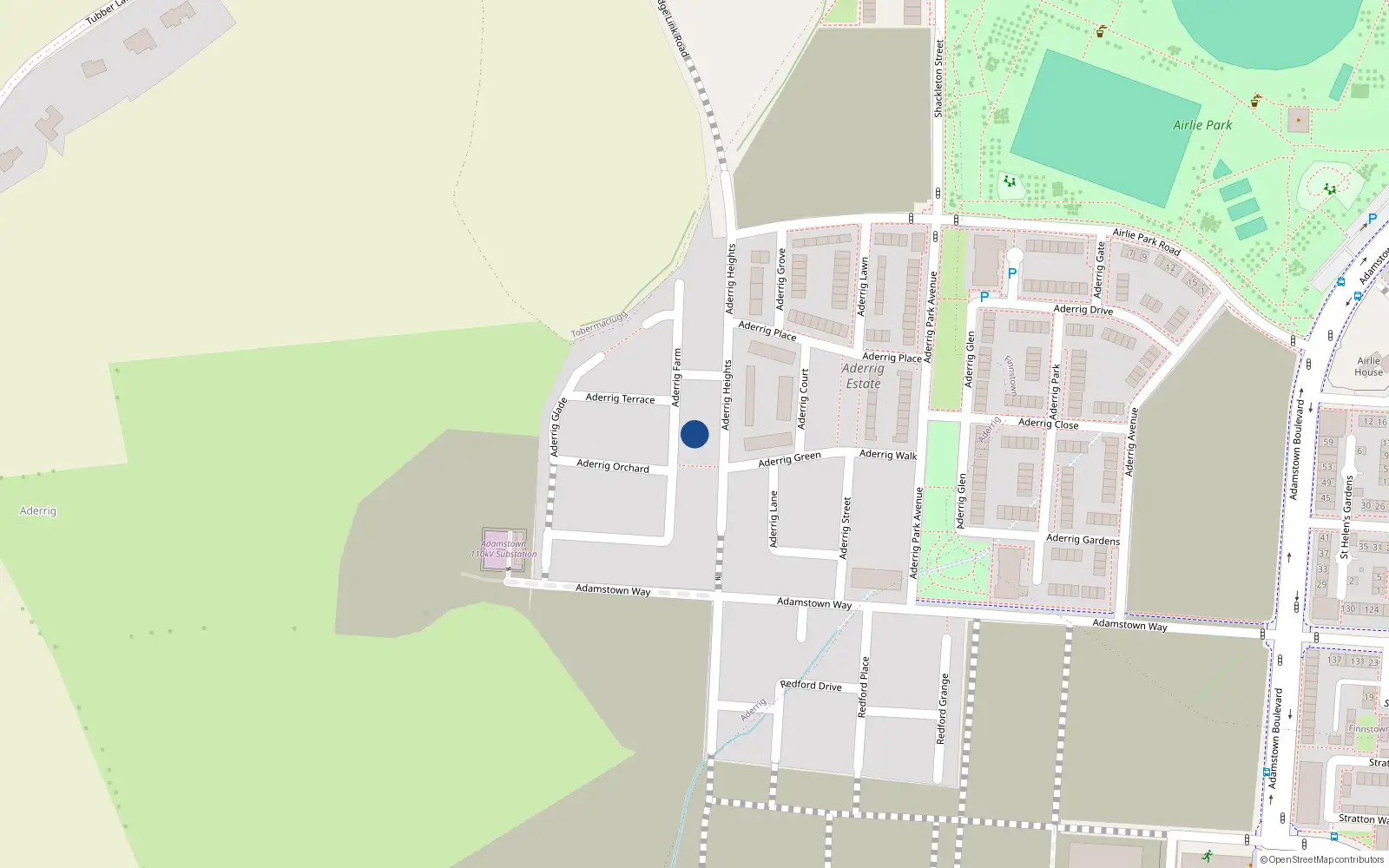 Overhead map showing the location of 27 Aderrig Farm, Lucan