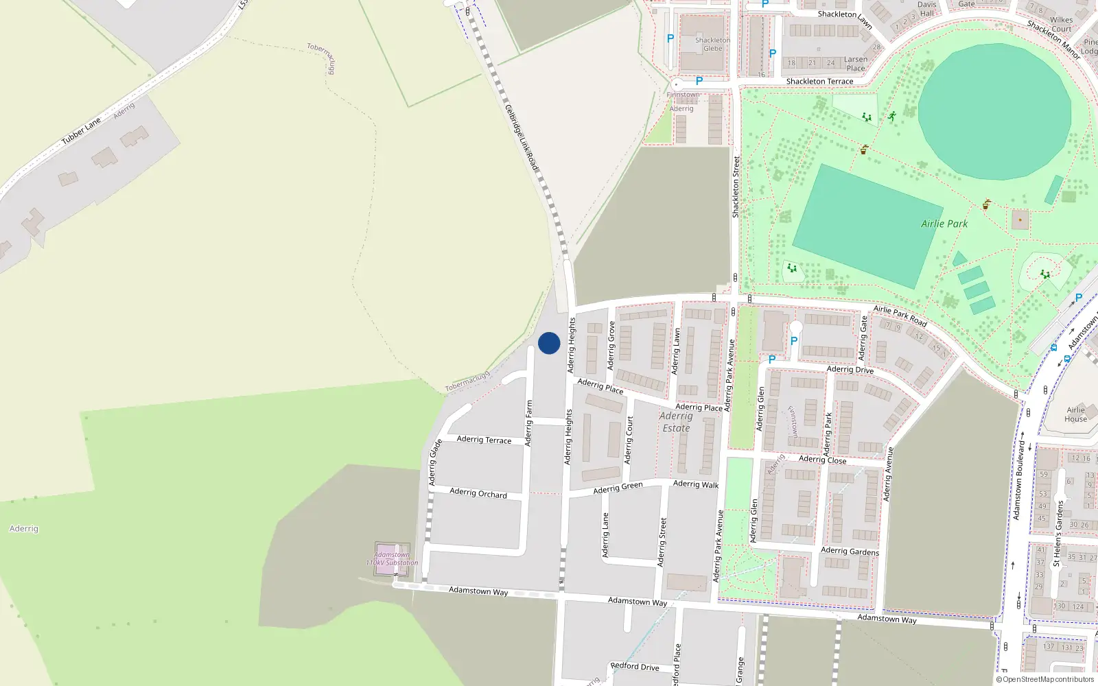 Overhead map showing the location of 27 Aderrig Heights, Lucan
