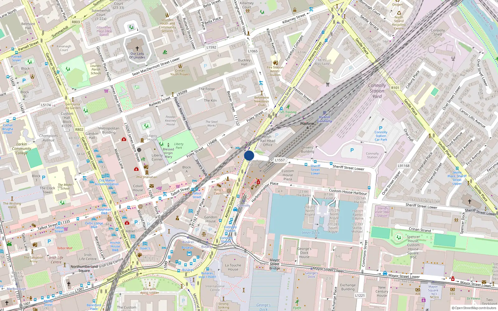 Overhead map showing the location of 27 Amiens Street, Dublin 1