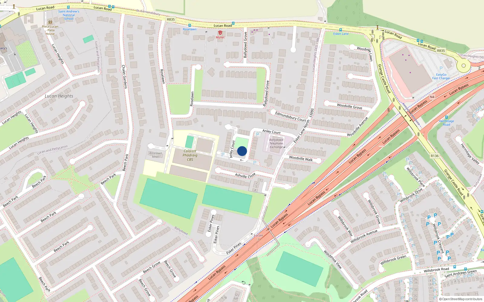 Overhead map showing the location of 27 Anley Court, Lucan