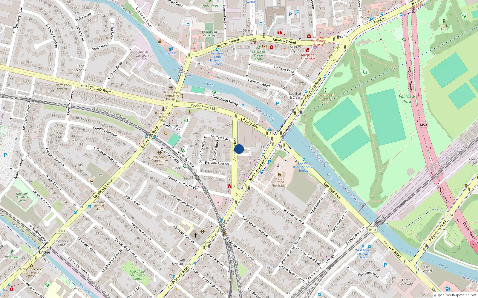 Overhead map showing the location of 27 Annesley Place, North Strand, Dublin 3