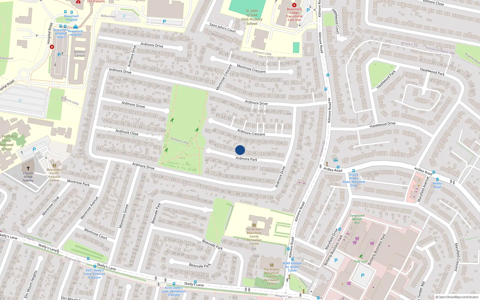 Overhead map showing the location of 27 Ardmore Park, Dublin 5