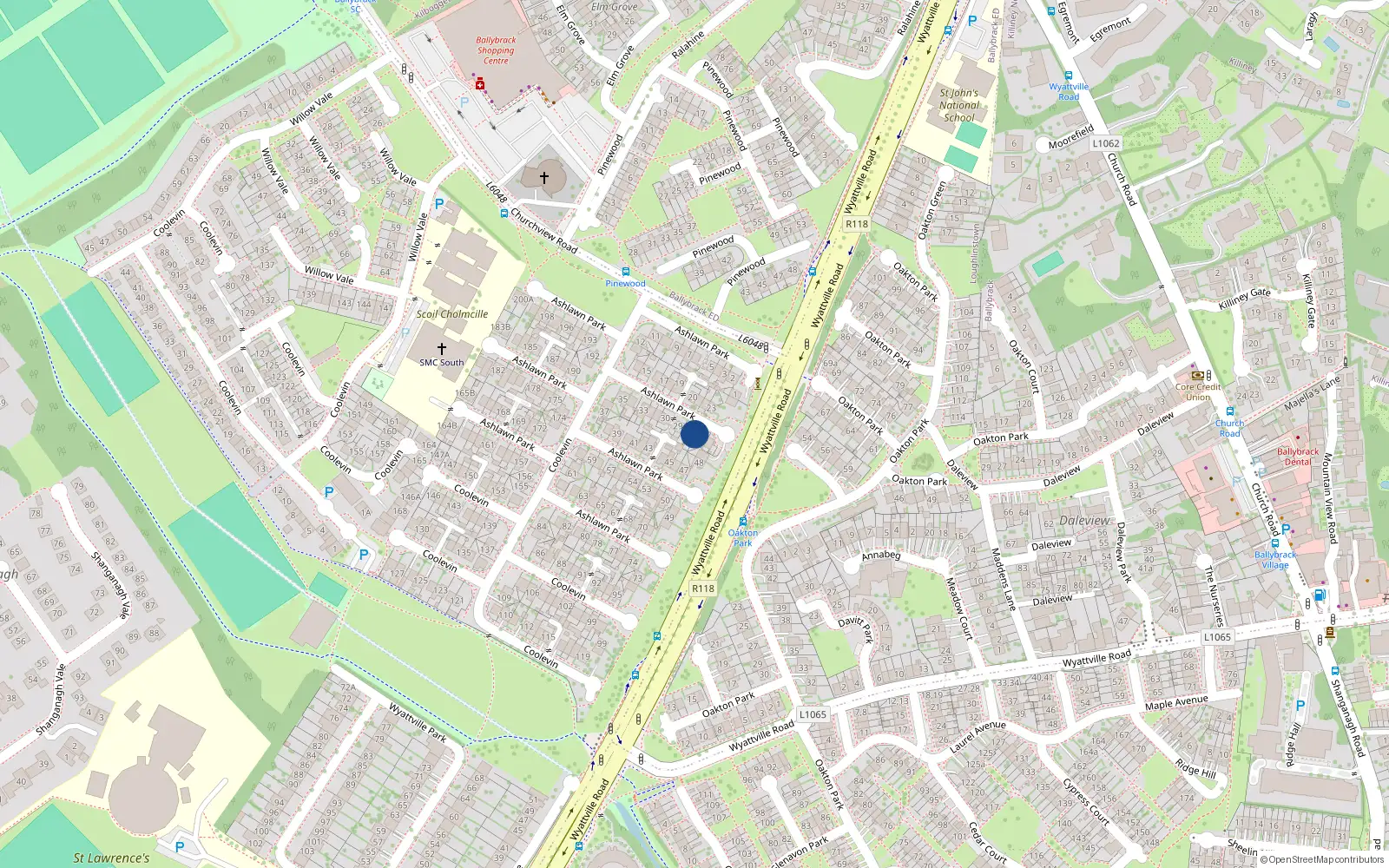 Overhead map showing the location of 27 Ashlawn Park, Dublin
