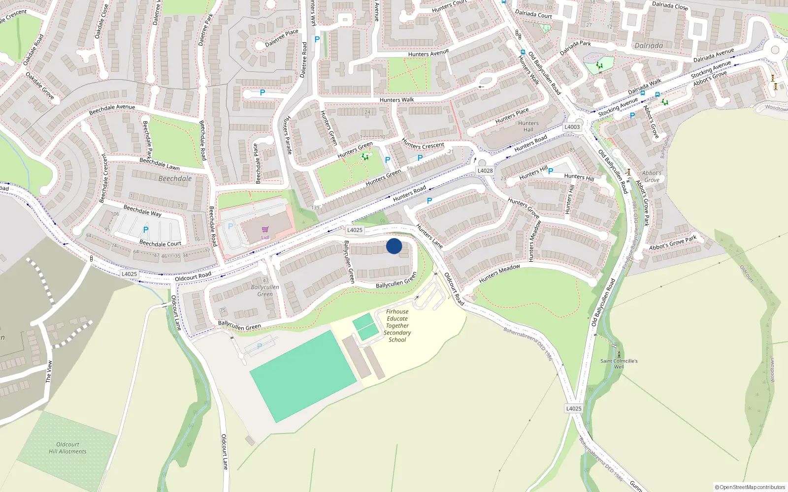 Overhead map showing the location of 27 Ballycullen Green, Oldcourt