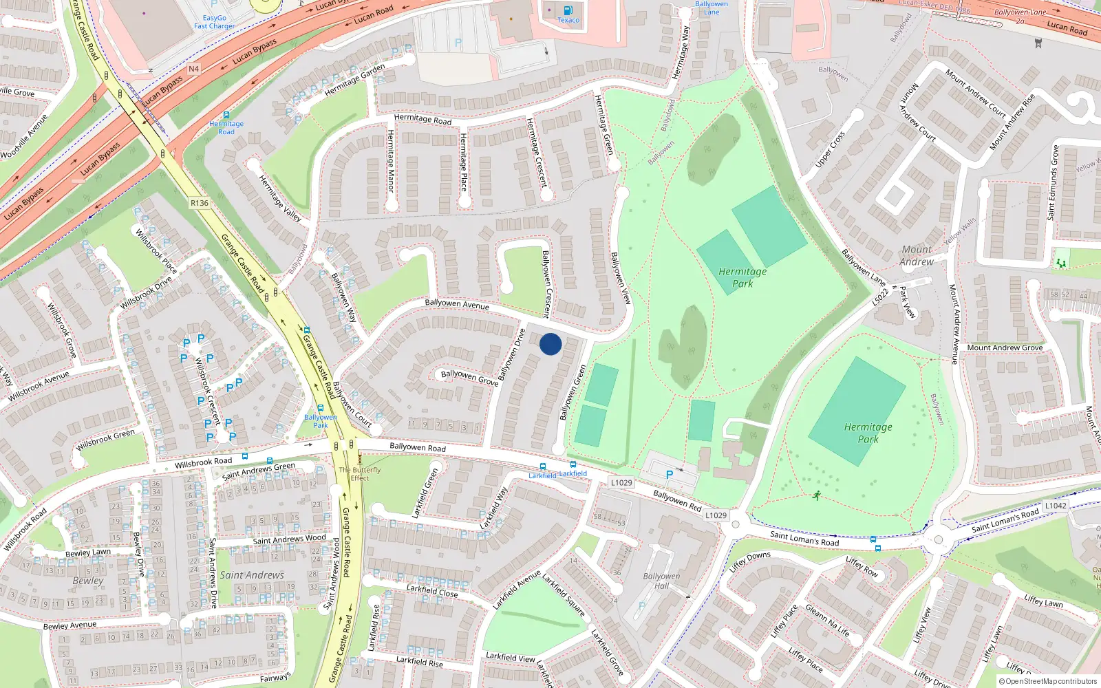 Overhead map showing the location of 27 Ballyowen Avenue, Lucan