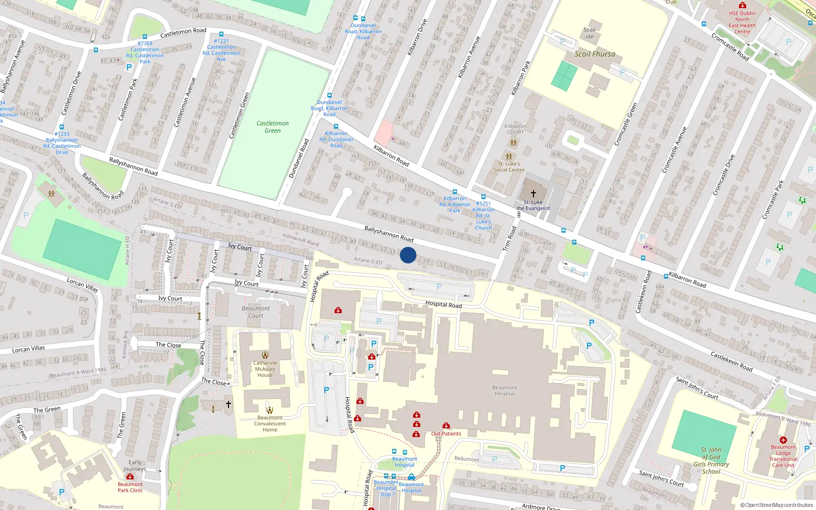 Overhead map showing the location of 27 Ballyshannon Road, Dublin 5