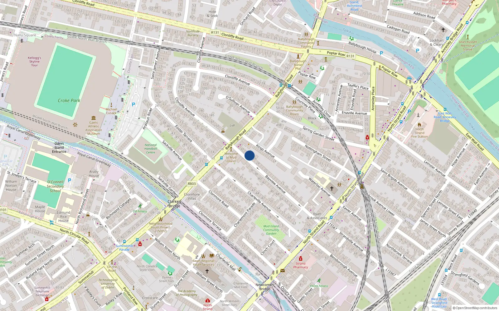Overhead map showing the location of 27 Bayview Avenue, Dublin 3