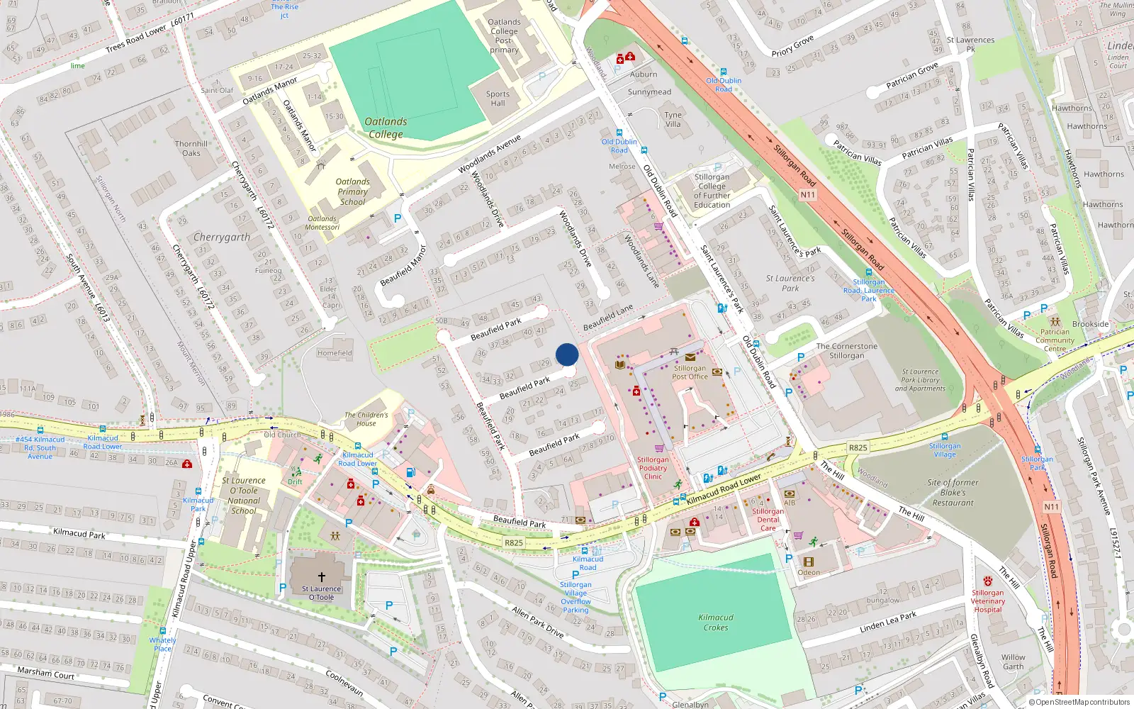 Overhead map showing the location of 27 Beaufield Park, Dublin