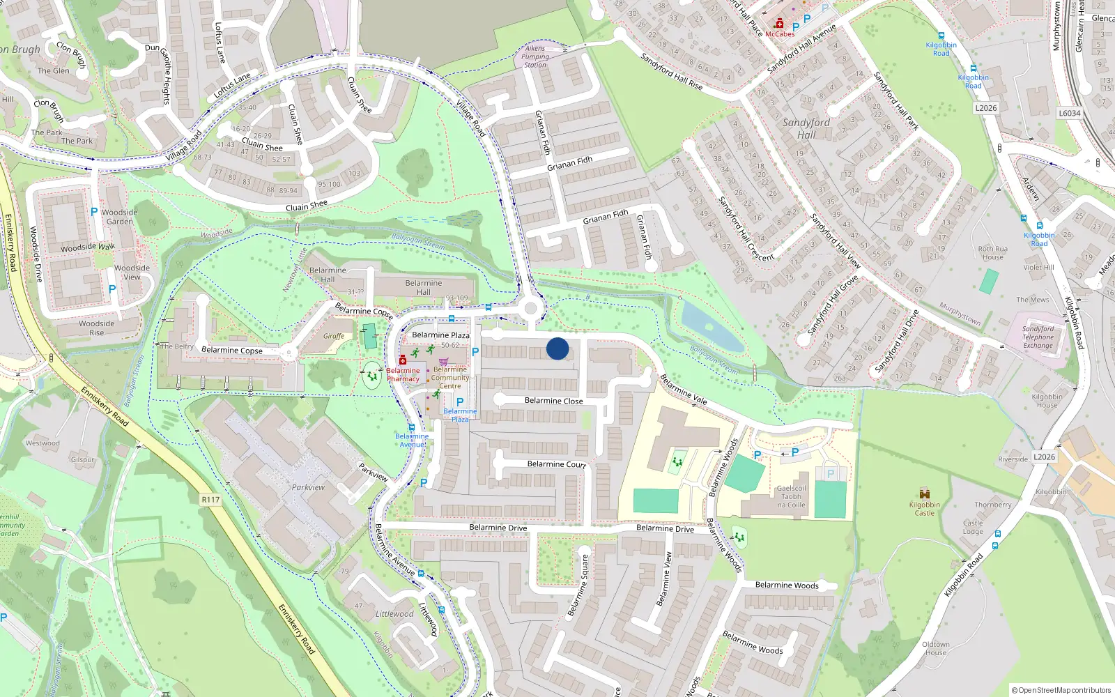 Overhead map showing the location of 27 Belarmine Vale, Co. Dublin