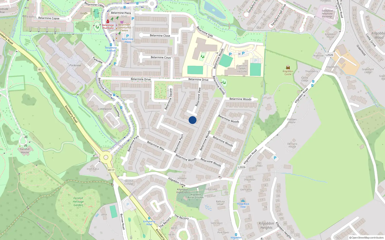 Overhead map showing the location of 27 Belarmine View, Stepaside