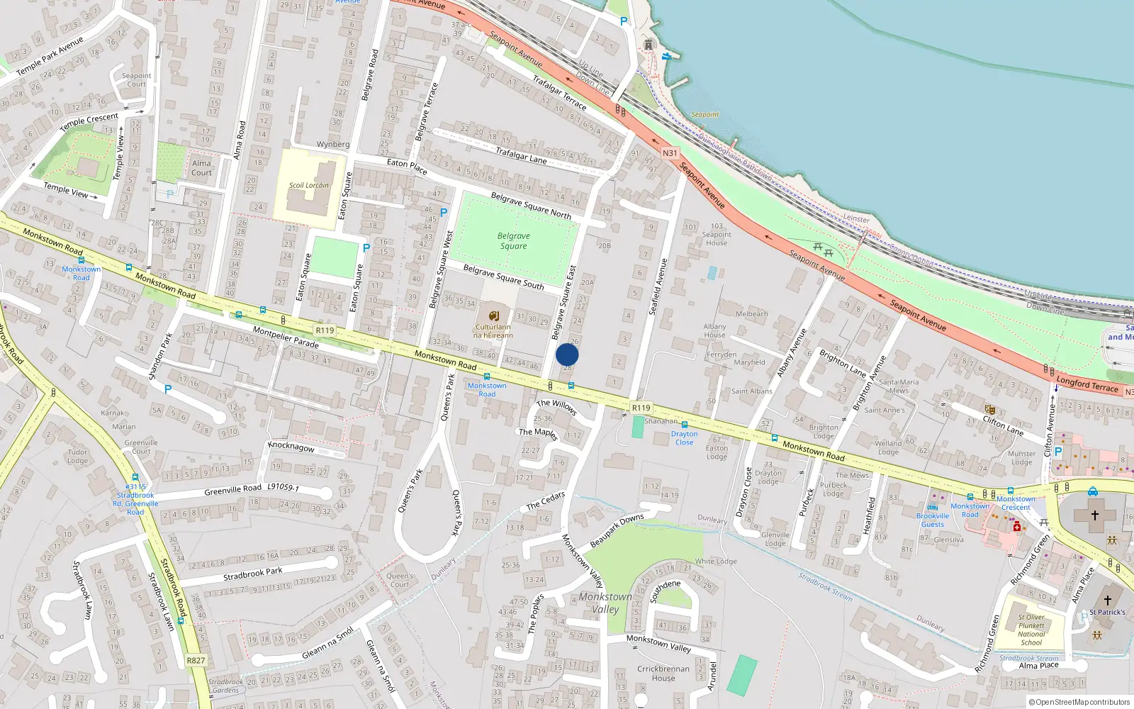 Overhead map showing the location of 27 Belgrave Square East, Monkstown, Dublin