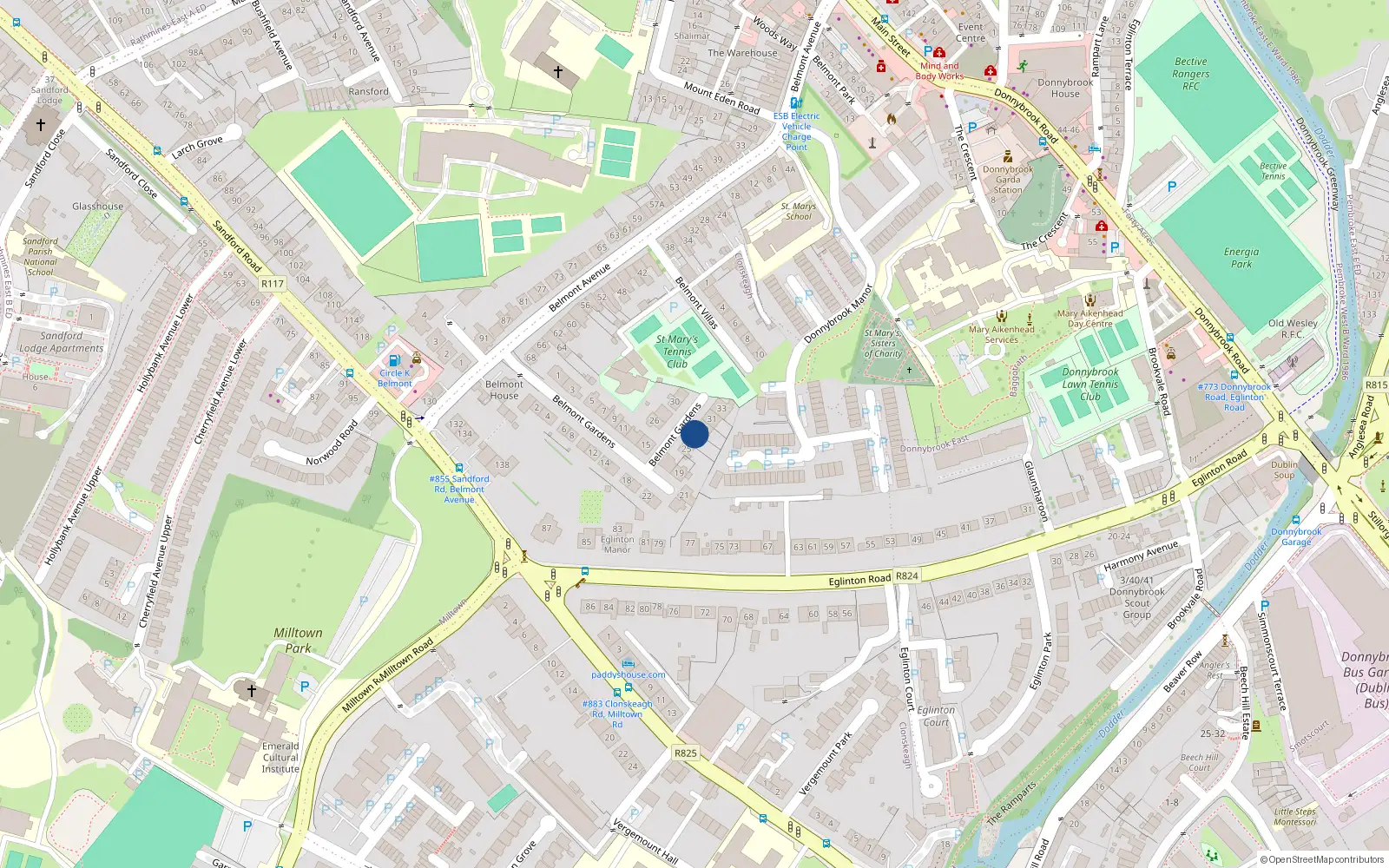 Overhead map showing the location of 27 Belmont Gardens, Donnybrook