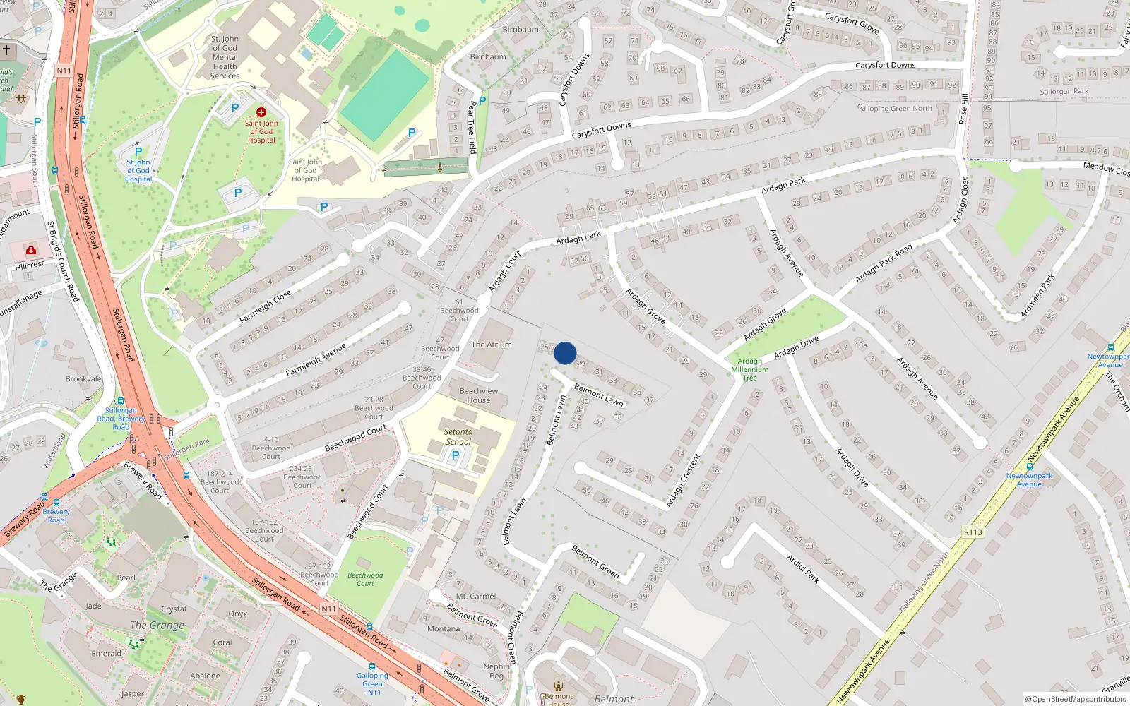 Overhead map showing the location of 27 Belmont Lawn, Stillorgan