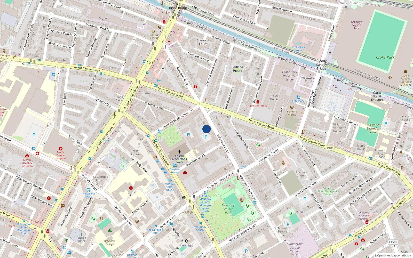 Overhead map showing the location of 27 Belvedere Place, Dublin 1