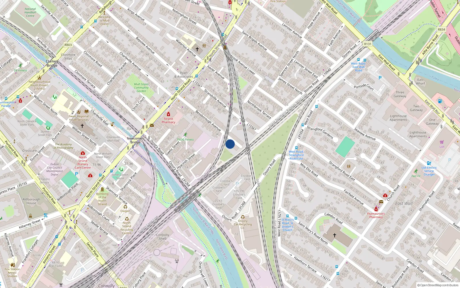 Overhead map showing the location of 27 Bessborough Avenue, North Strand, Dublin 3