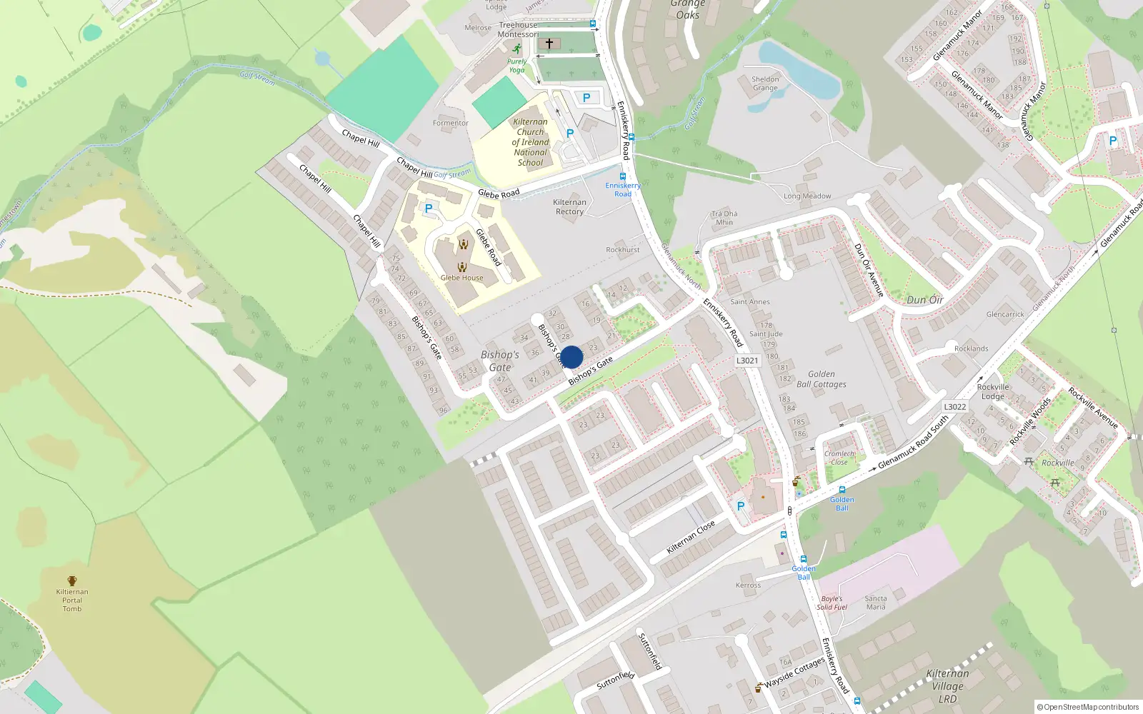 Overhead map showing the location of 27 Bishops Gate, Kilternan