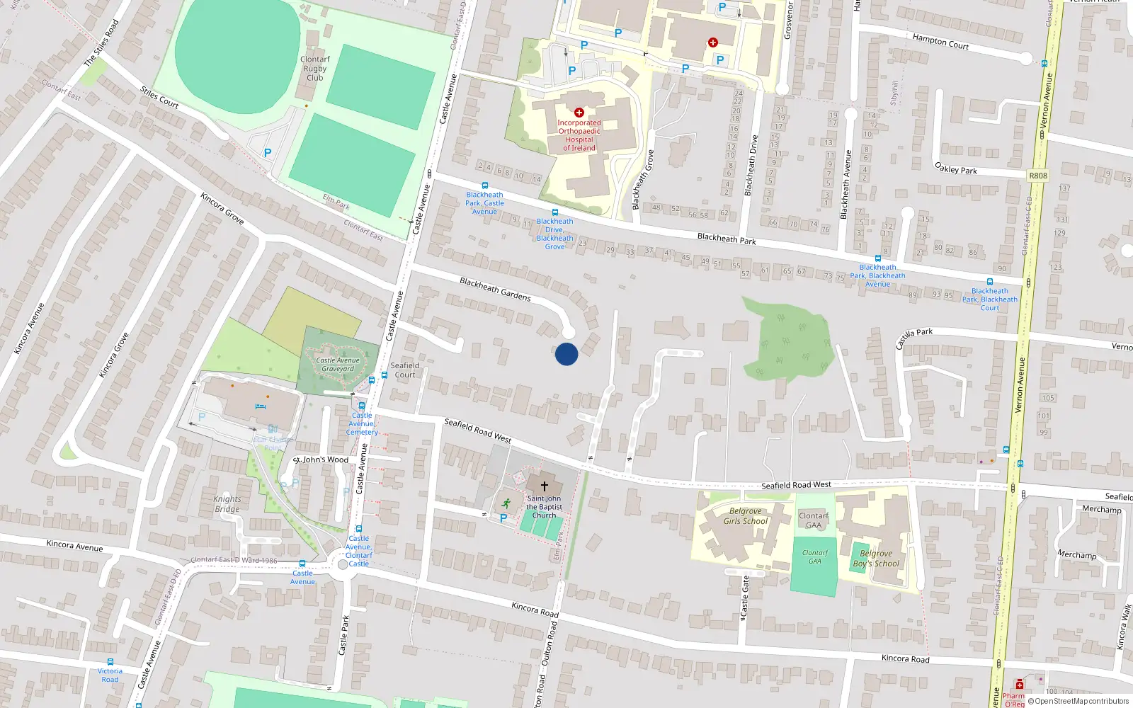 Overhead map showing the location of 27 Blackheath Gardens, Clontarf, Dublin 3