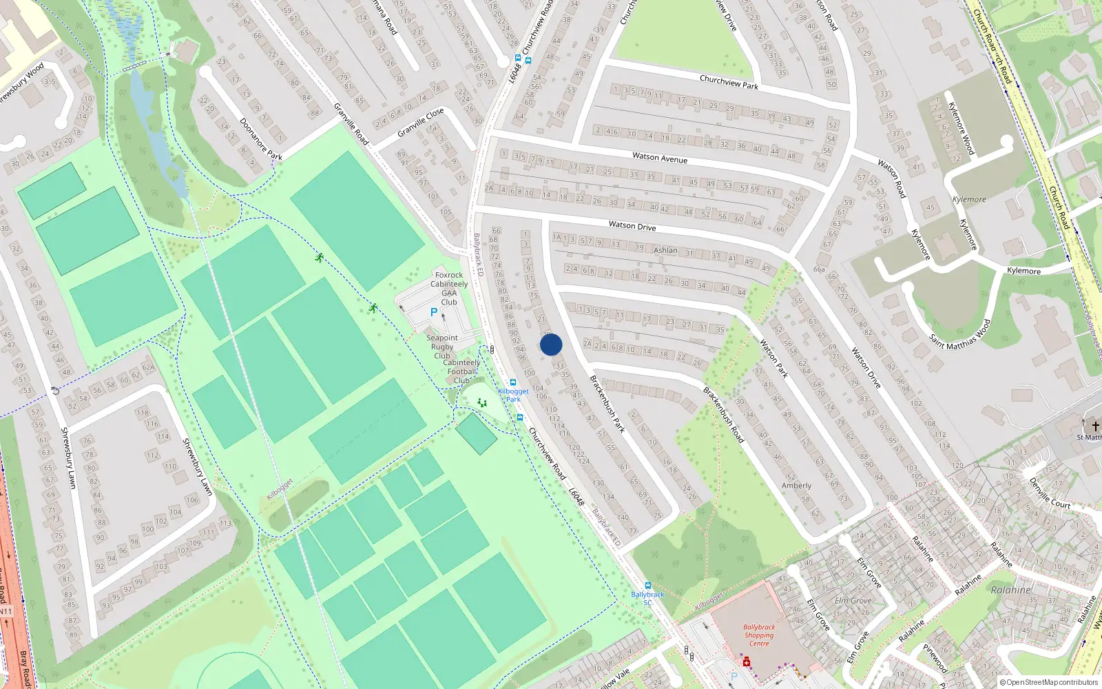 Overhead map showing the location of 27 Brackenbush Park, Watson Estate, Killiney