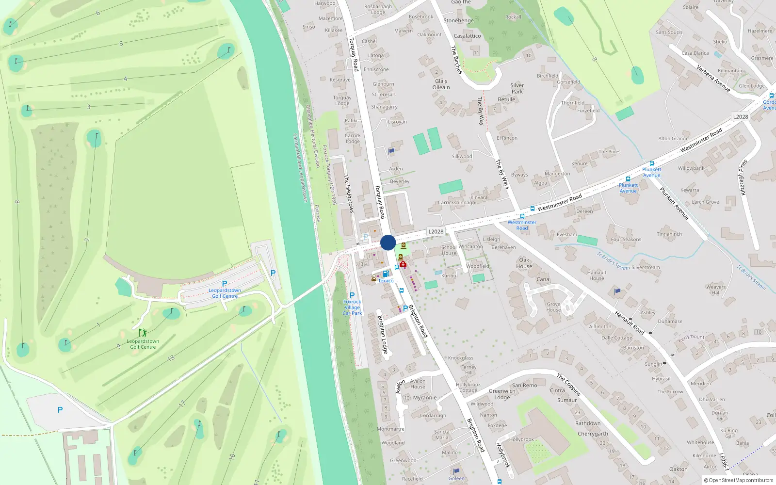 Overhead map showing the location of 27 Brighton Avenue, Foxrock