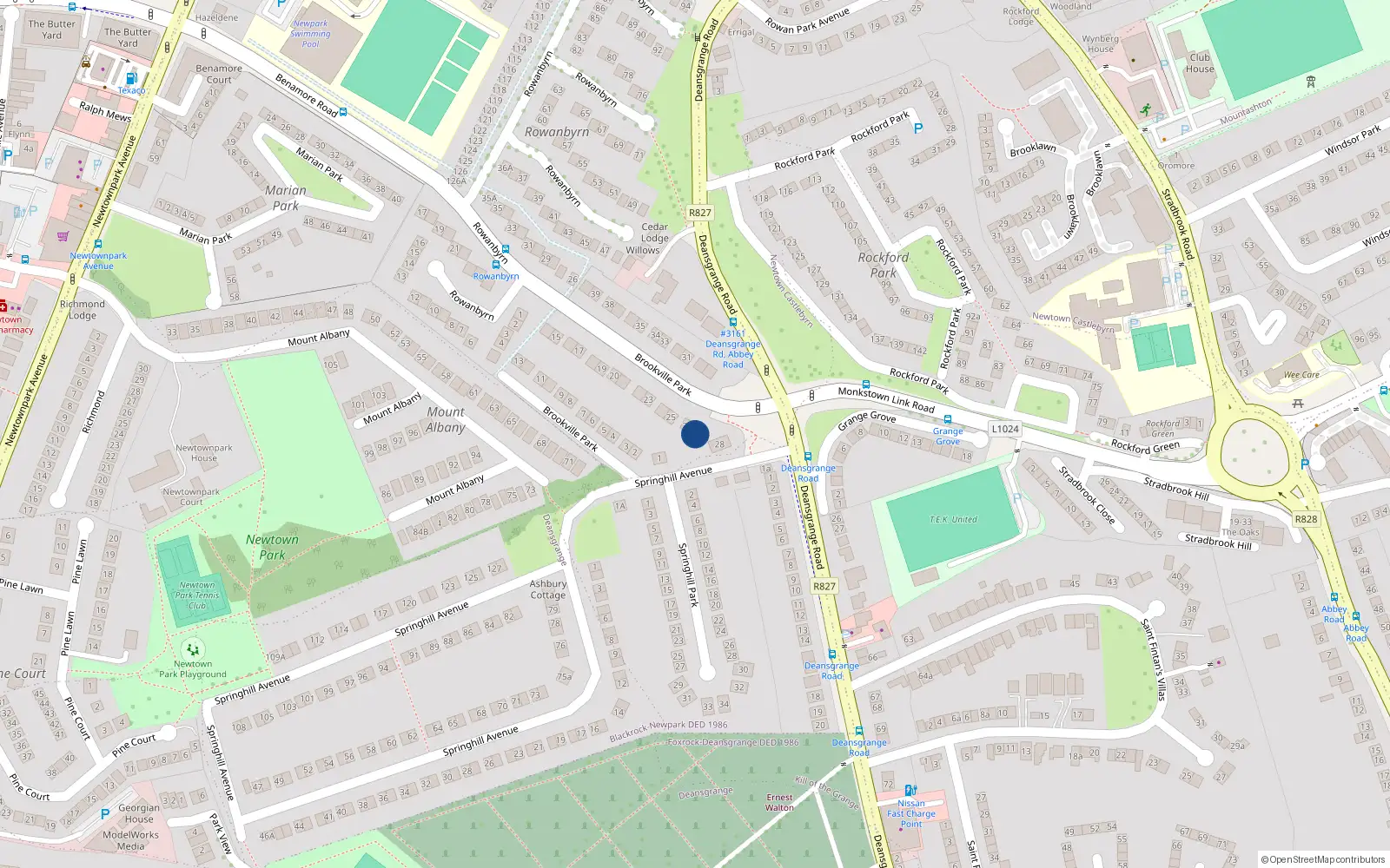 Overhead map showing the location of 27 Brookville Park, Blackrock