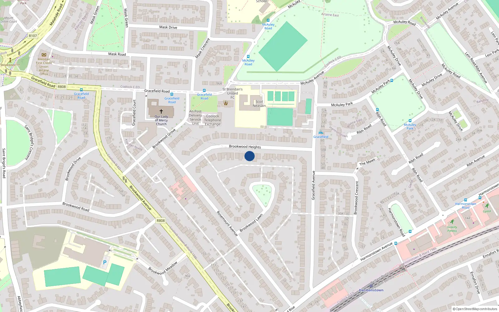 Overhead map showing the location of 27 Brookwood Heights, Dublin 5