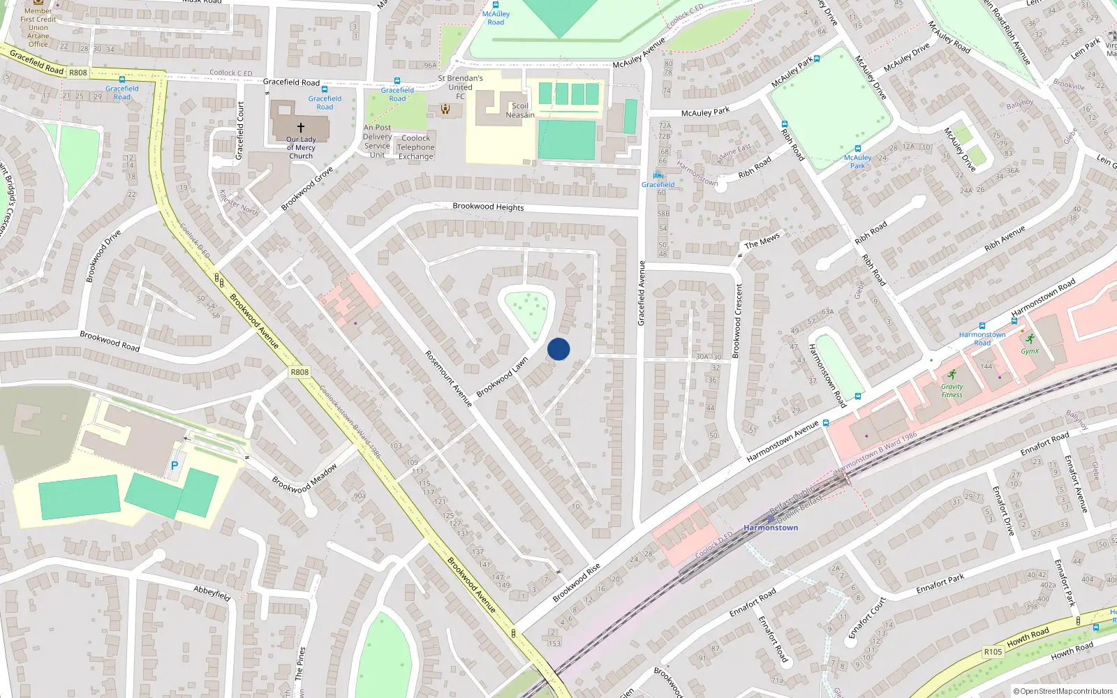 Overhead map showing the location of 27 Brookwood Lawn, Dublin 5