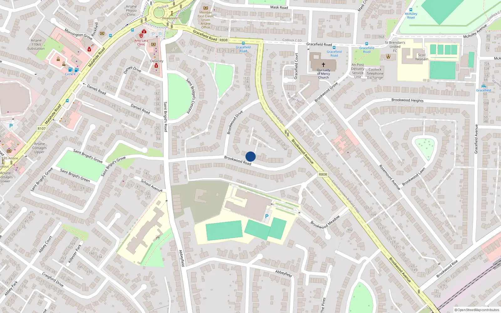Overhead map showing the location of 27 Brookwood Road, Dublin 5, Dublin