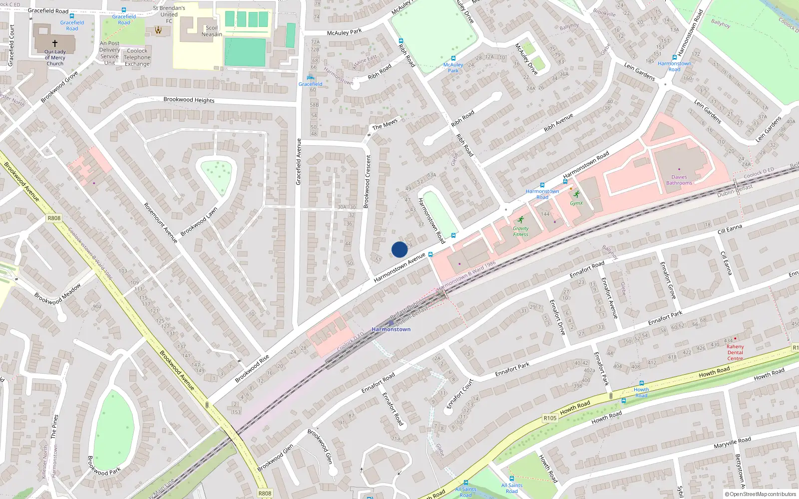 Overhead map showing the location of 27 Brookwood Rise, Dublin 5
