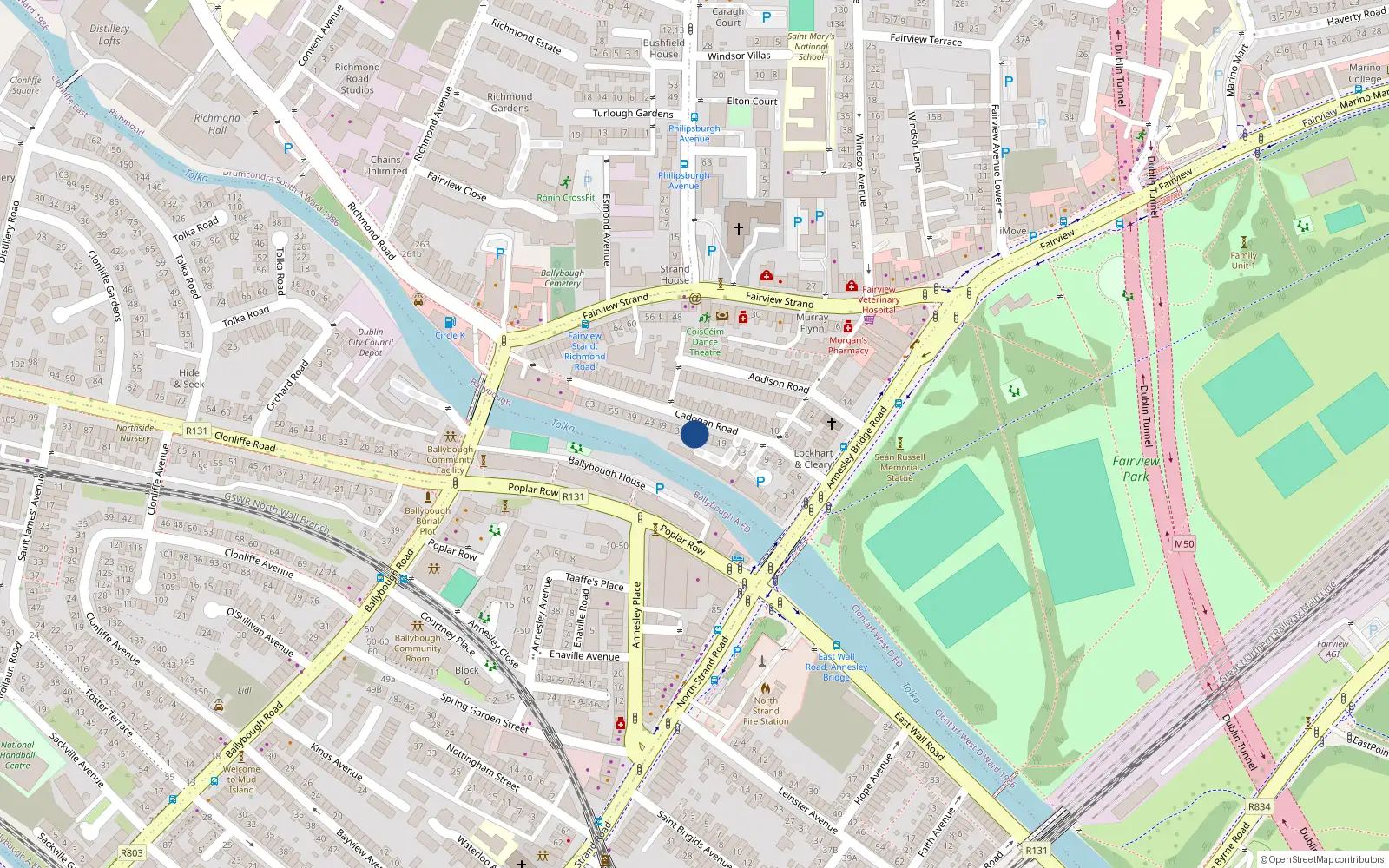 Overhead map showing the location of 27 Cadogan Road, Dublin 3