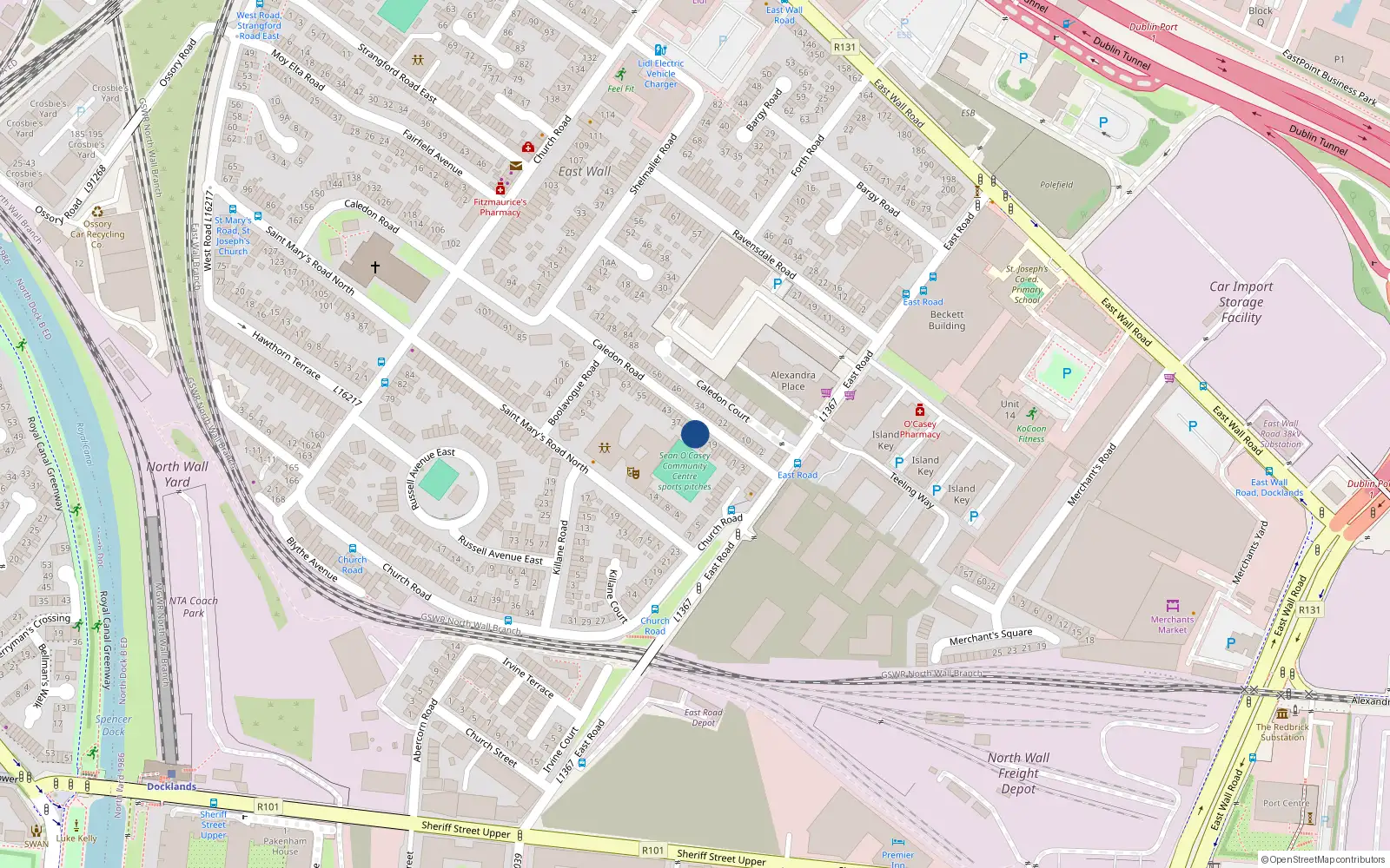Overhead map showing the location of 27 Caledon Road, Dublin 3