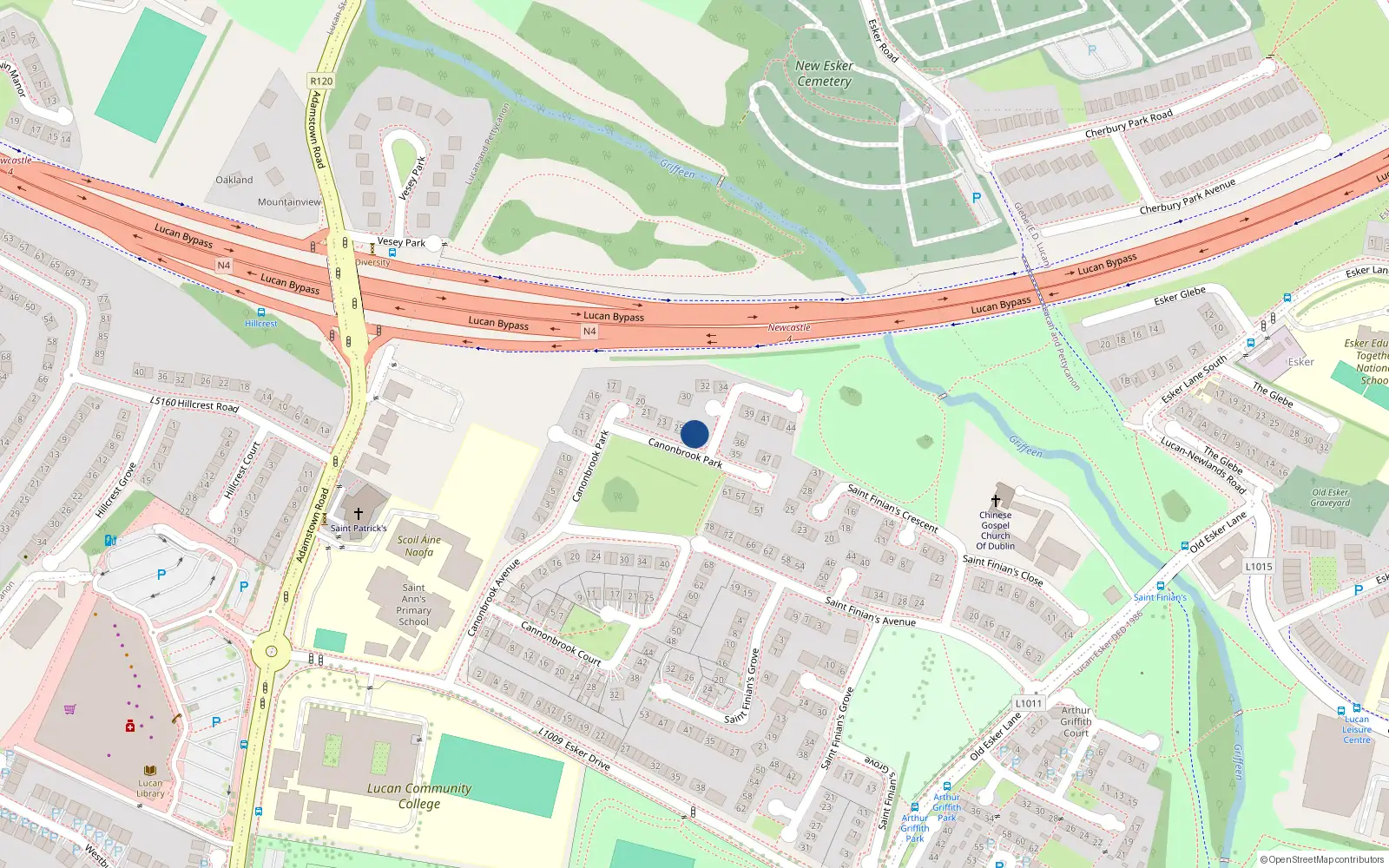 Overhead map showing the location of 27 Cannonbrook Park, Lucan