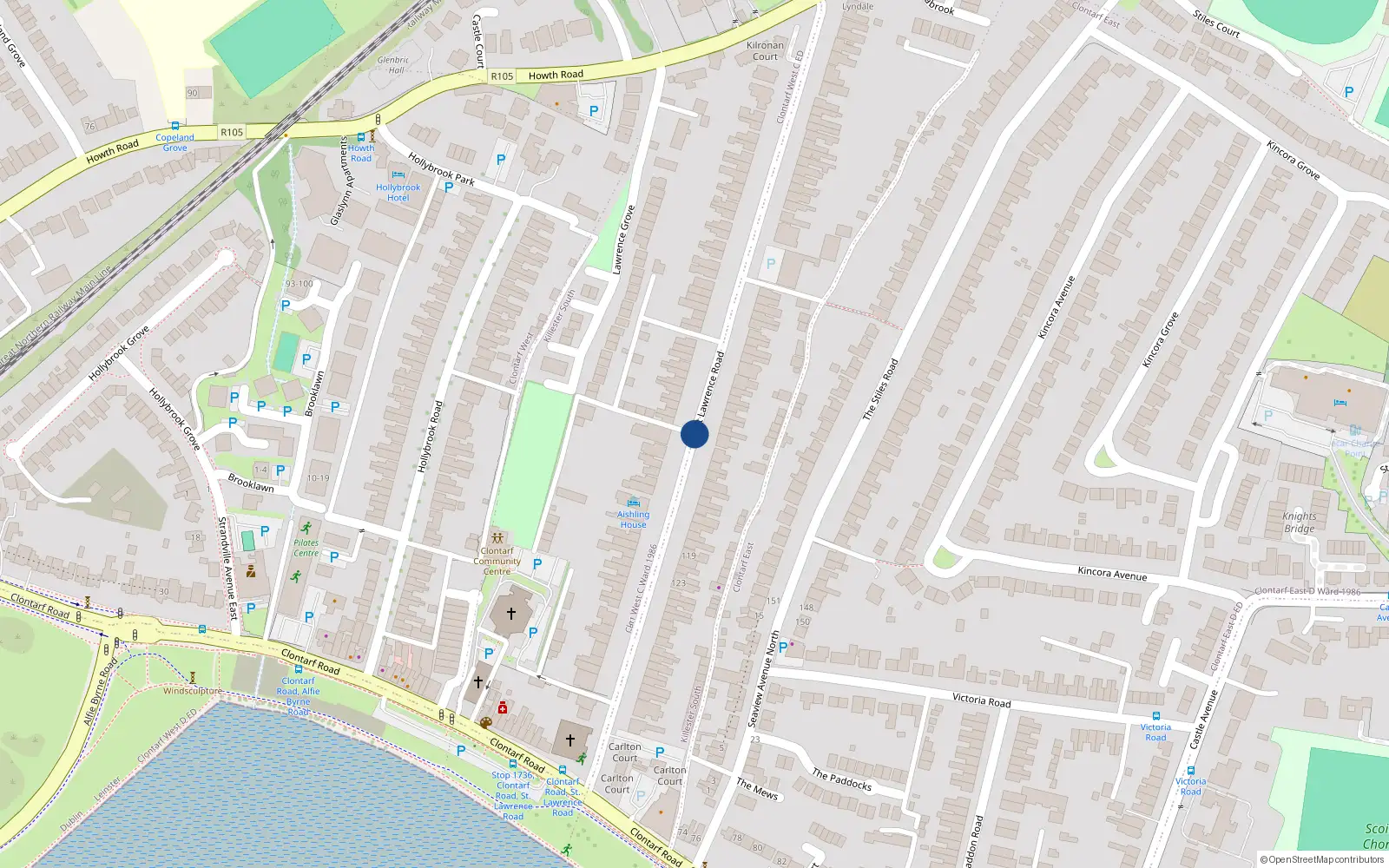 Overhead map showing the location of 27 Carlton Court, St Lawrence Road, Clontarf
