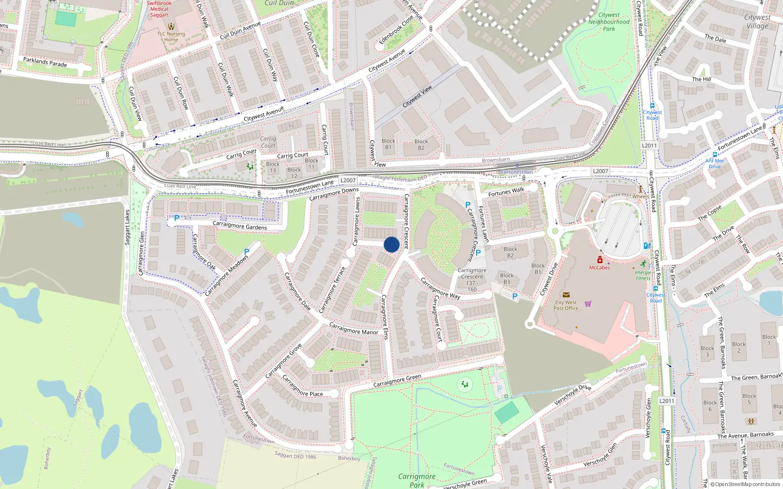 Overhead map showing the location of 27 Carrigmore Lawns, Dublin