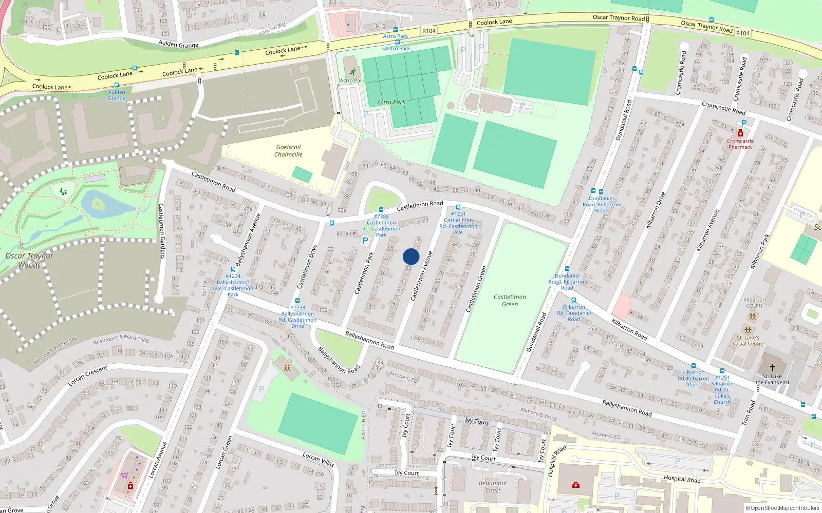 Overhead map showing the location of 27 Castletimon Avenue, Kilmore West, Dublin 5