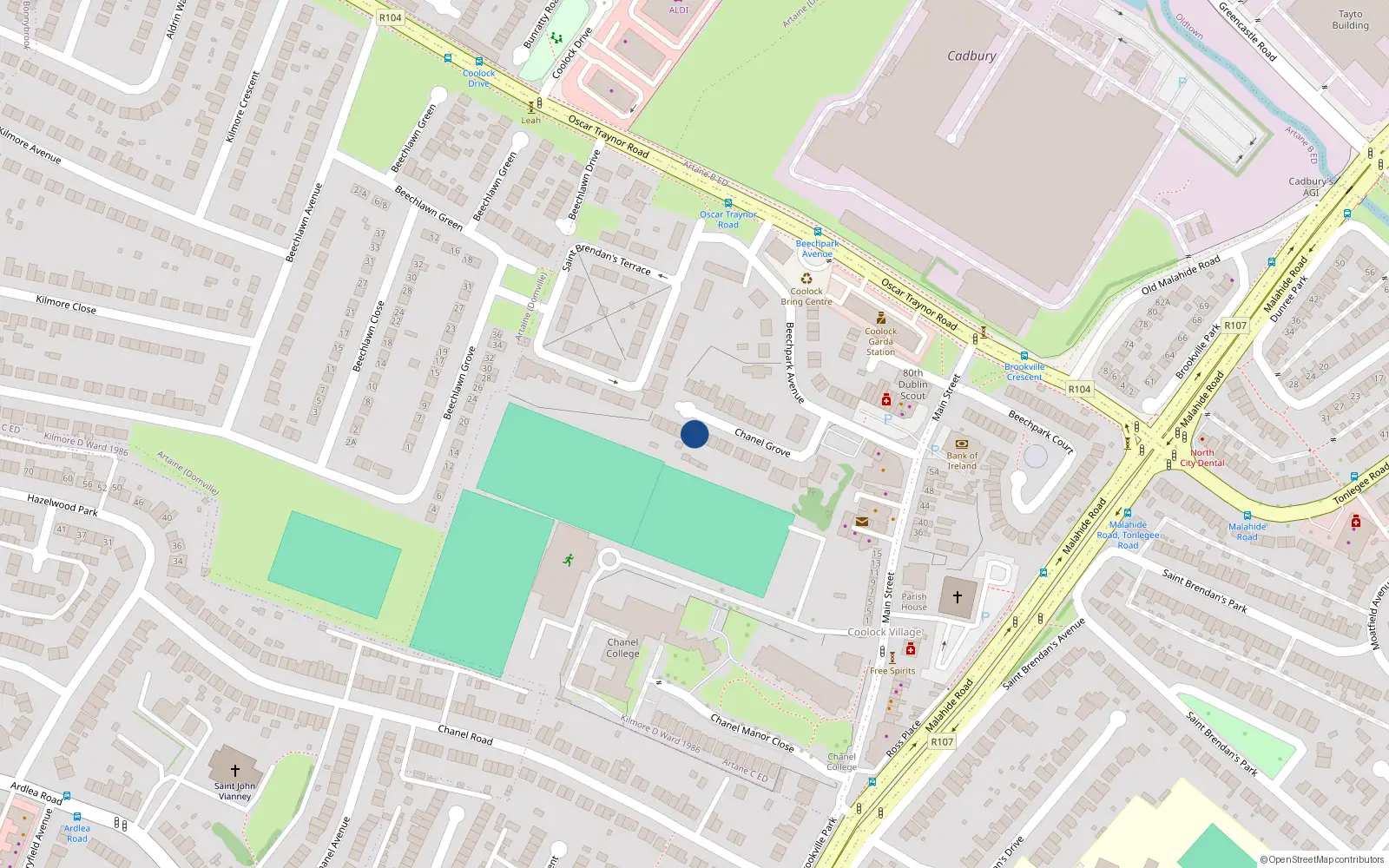 Overhead map showing the location of 27 Chanel Grove, Dublin 5