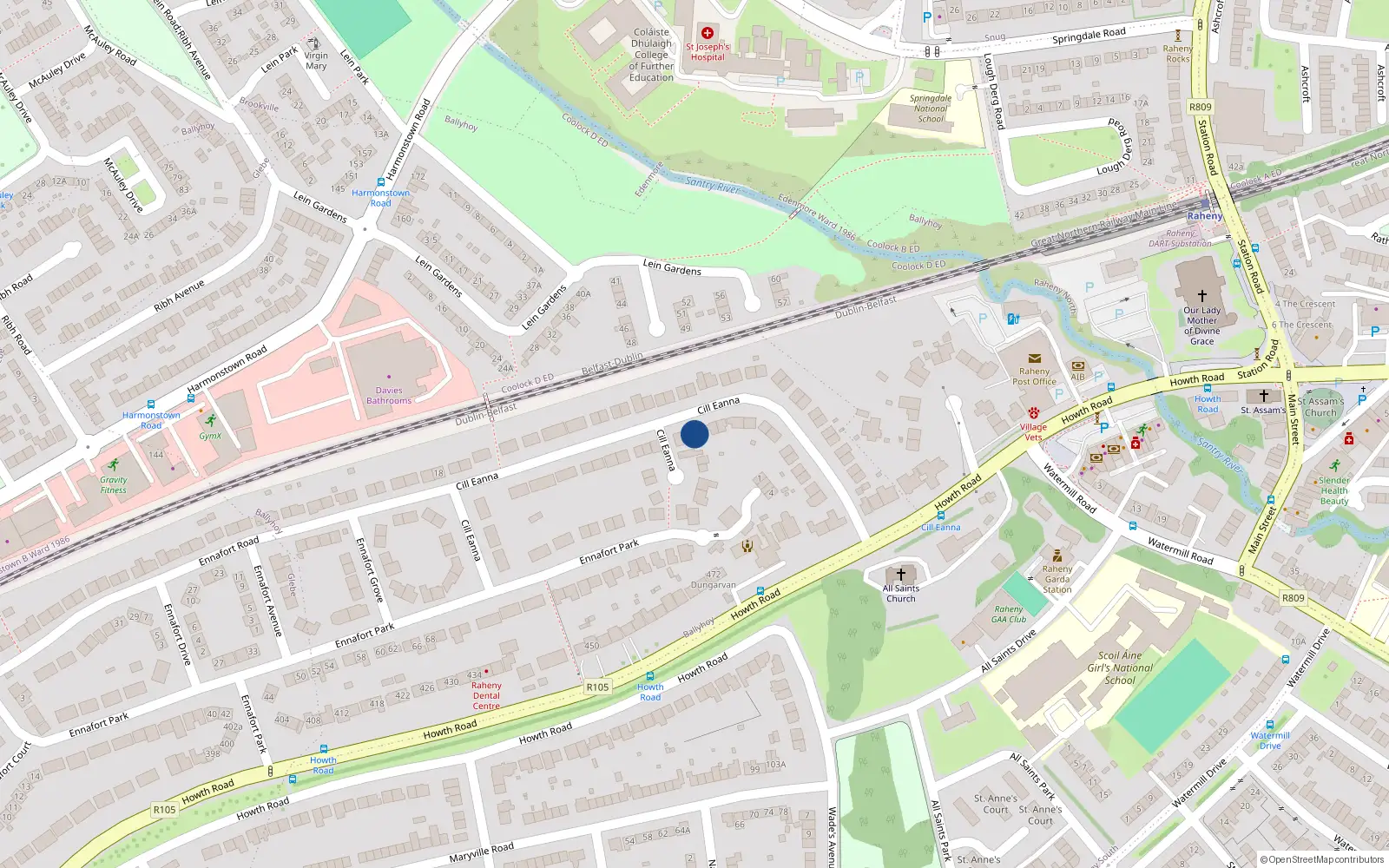 Overhead map showing the location of 27 Cill Eanna, Dublin 5