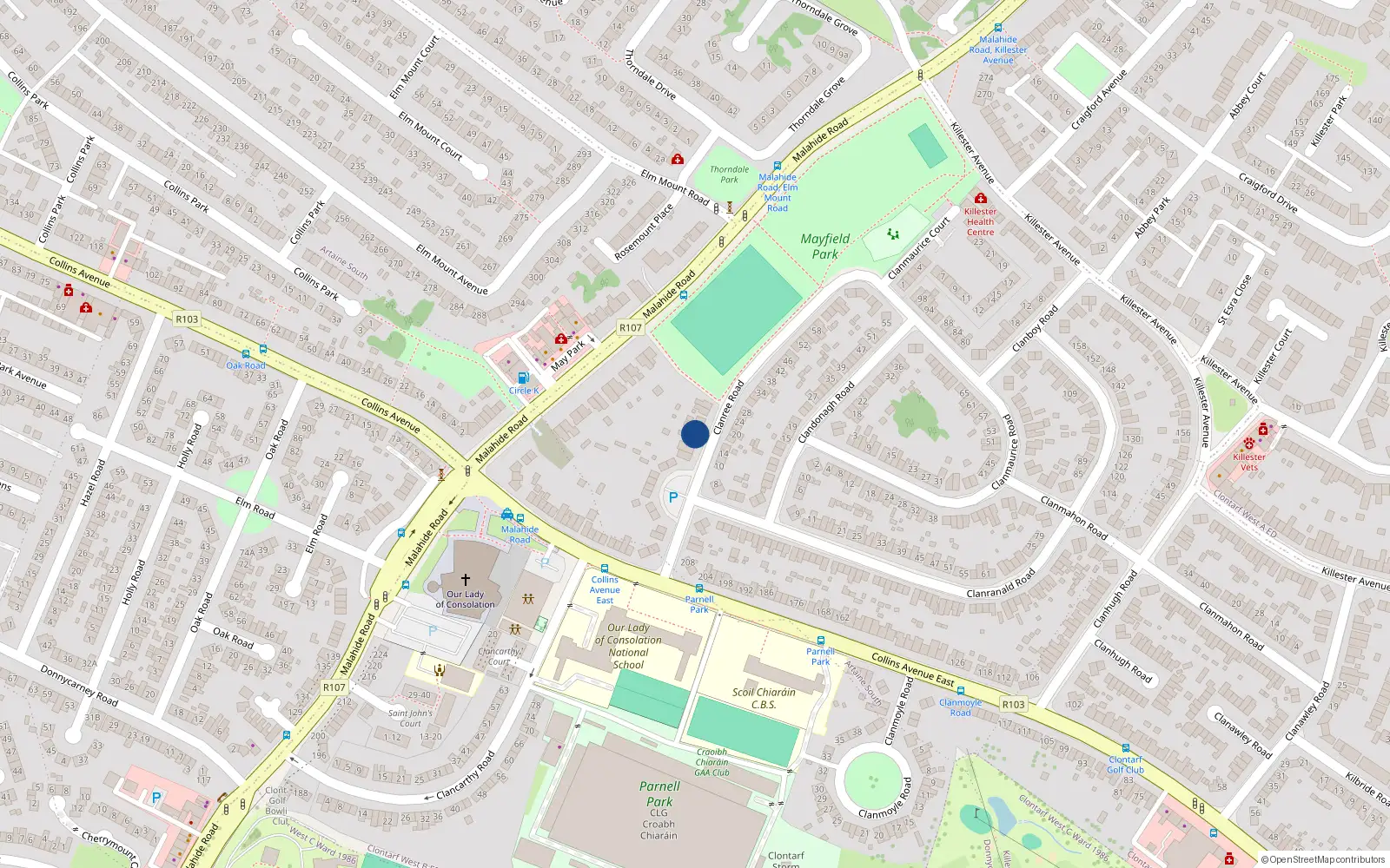 Overhead map showing the location of 27 Clanree Road, Donnycarney, Dublin 5