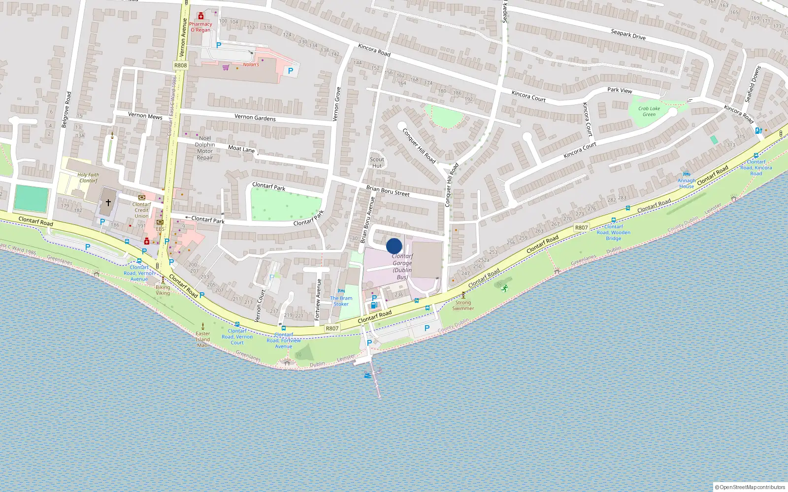 Overhead map showing the location of 27 Conquer Hill Avenue, Clontarf, Dublin 3
