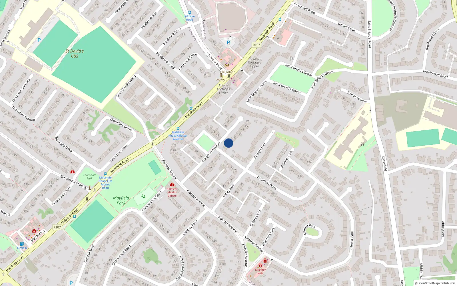 Overhead map showing the location of 27 Craigford Avenue, Dublin 5