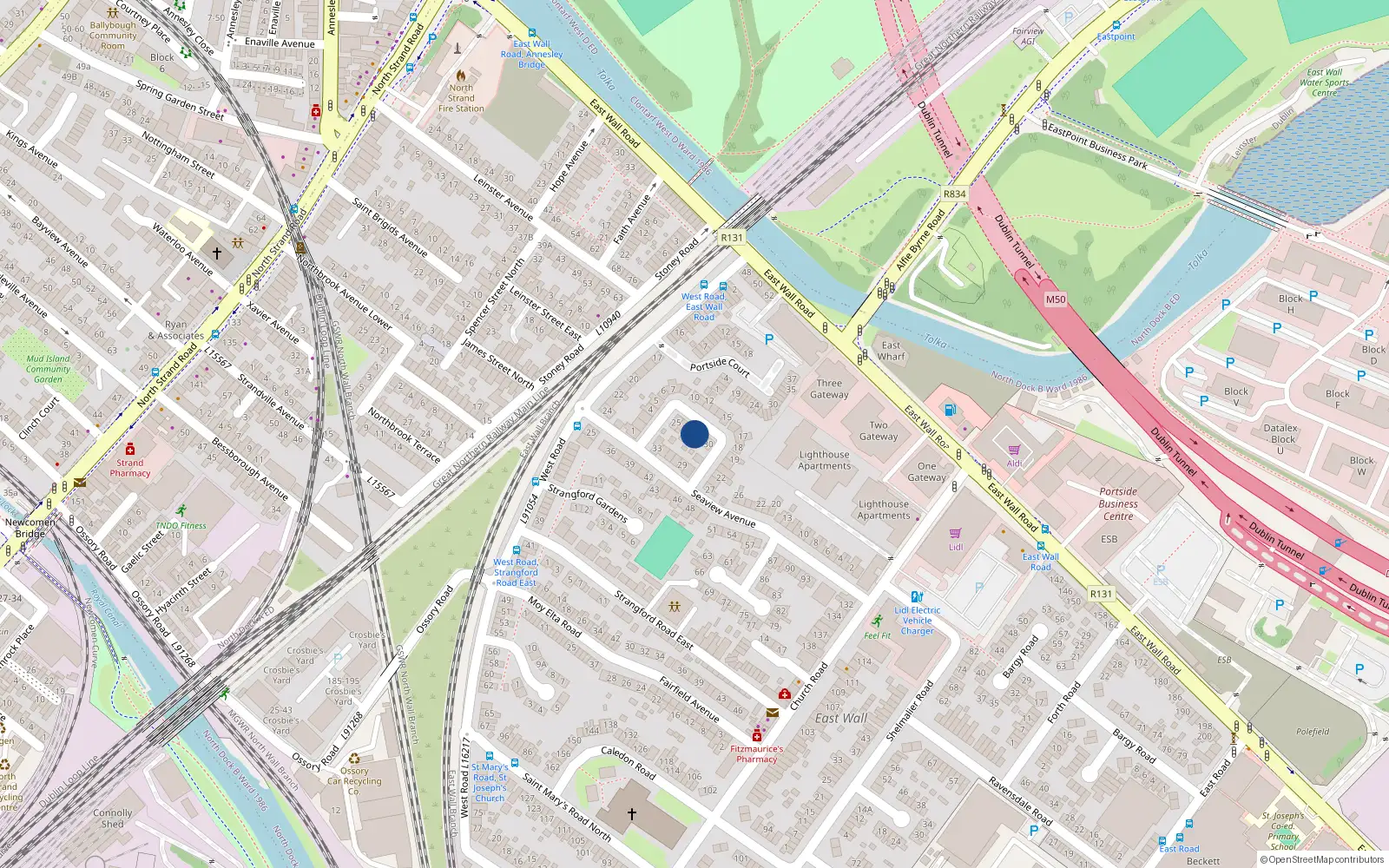 Overhead map showing the location of 27 Crescent Gardens, Dublin 3