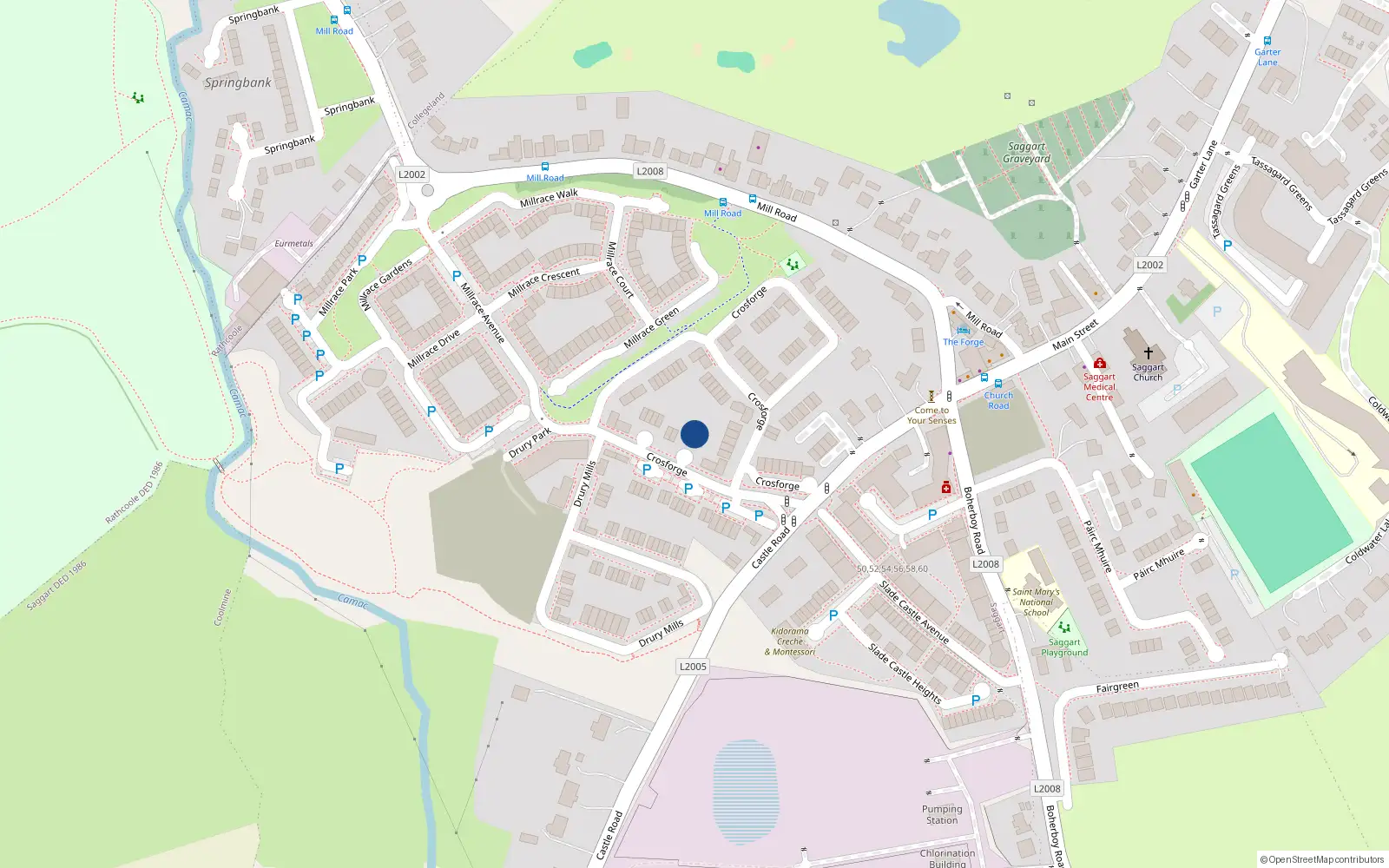 Overhead map showing the location of 27 Crosforge, Saggart