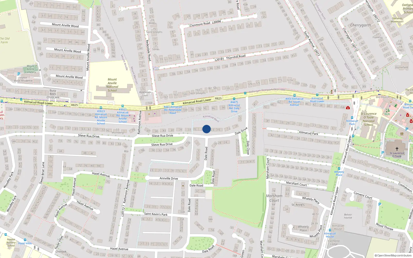 Overhead map showing the location of 27 Dale Drive, Dublin