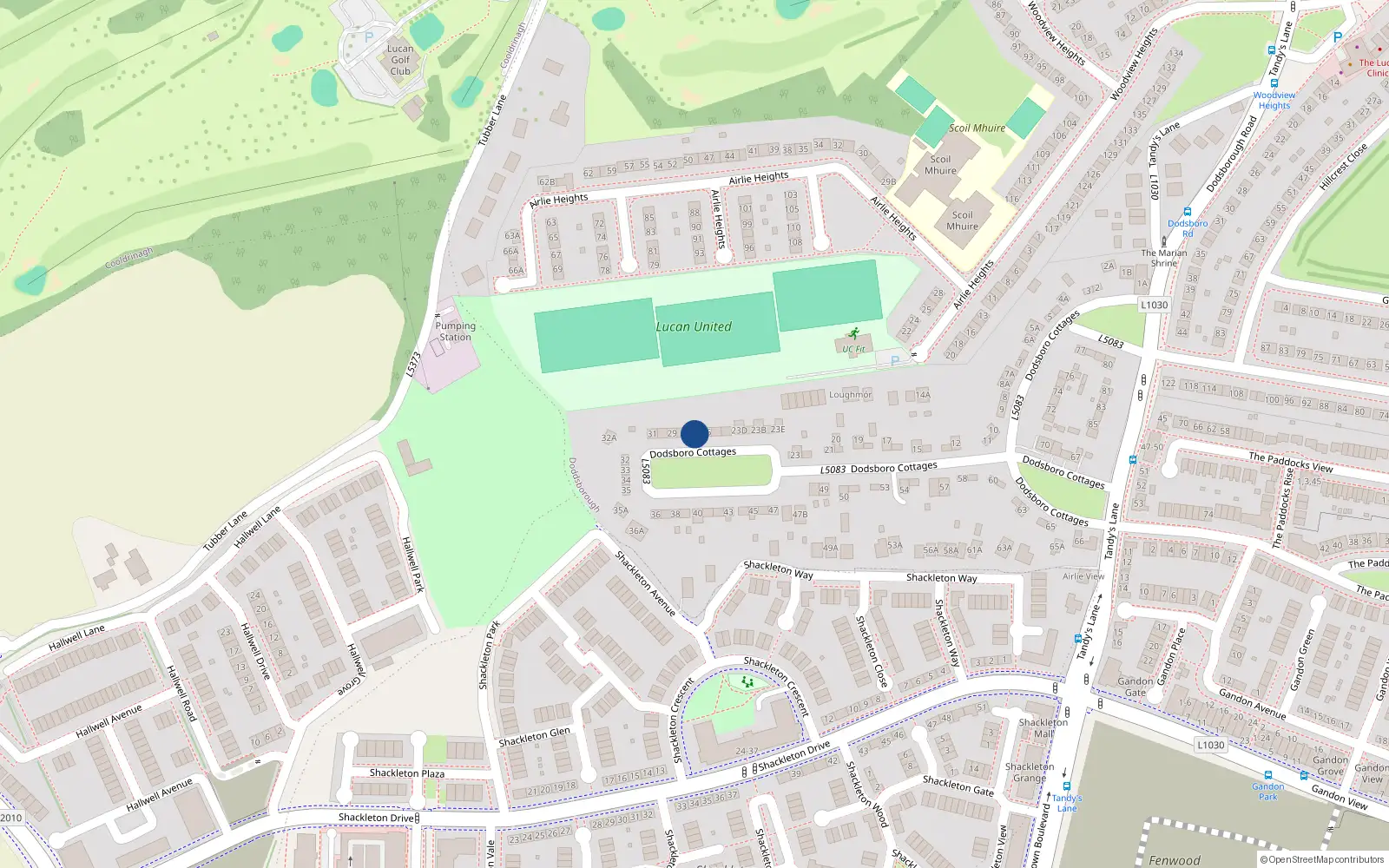 Overhead map showing the location of 27 Dodsboro Cottages, Lucan, Dublin