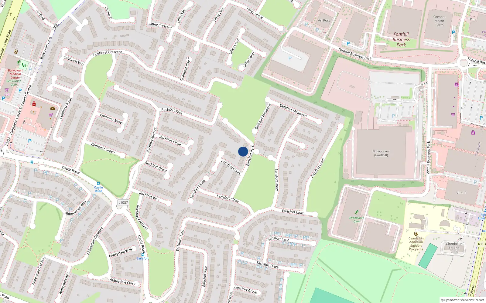 Overhead map showing the location of 27 Earlsfort Park, Lucan