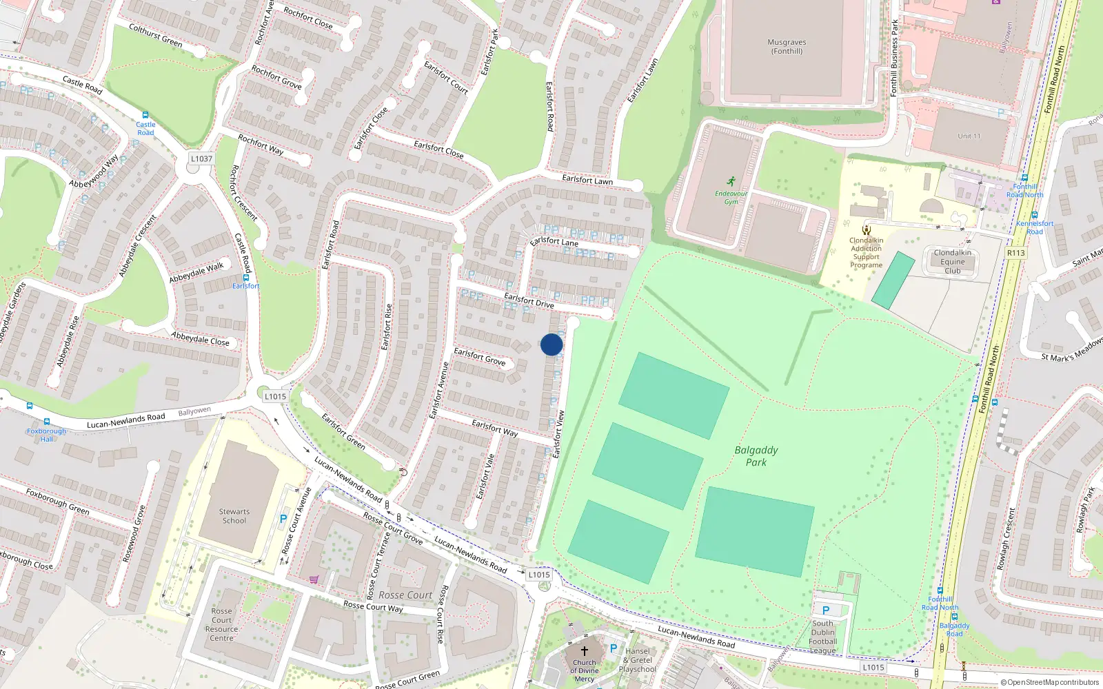 Overhead map showing the location of 27 Earlsfort View, Lucan