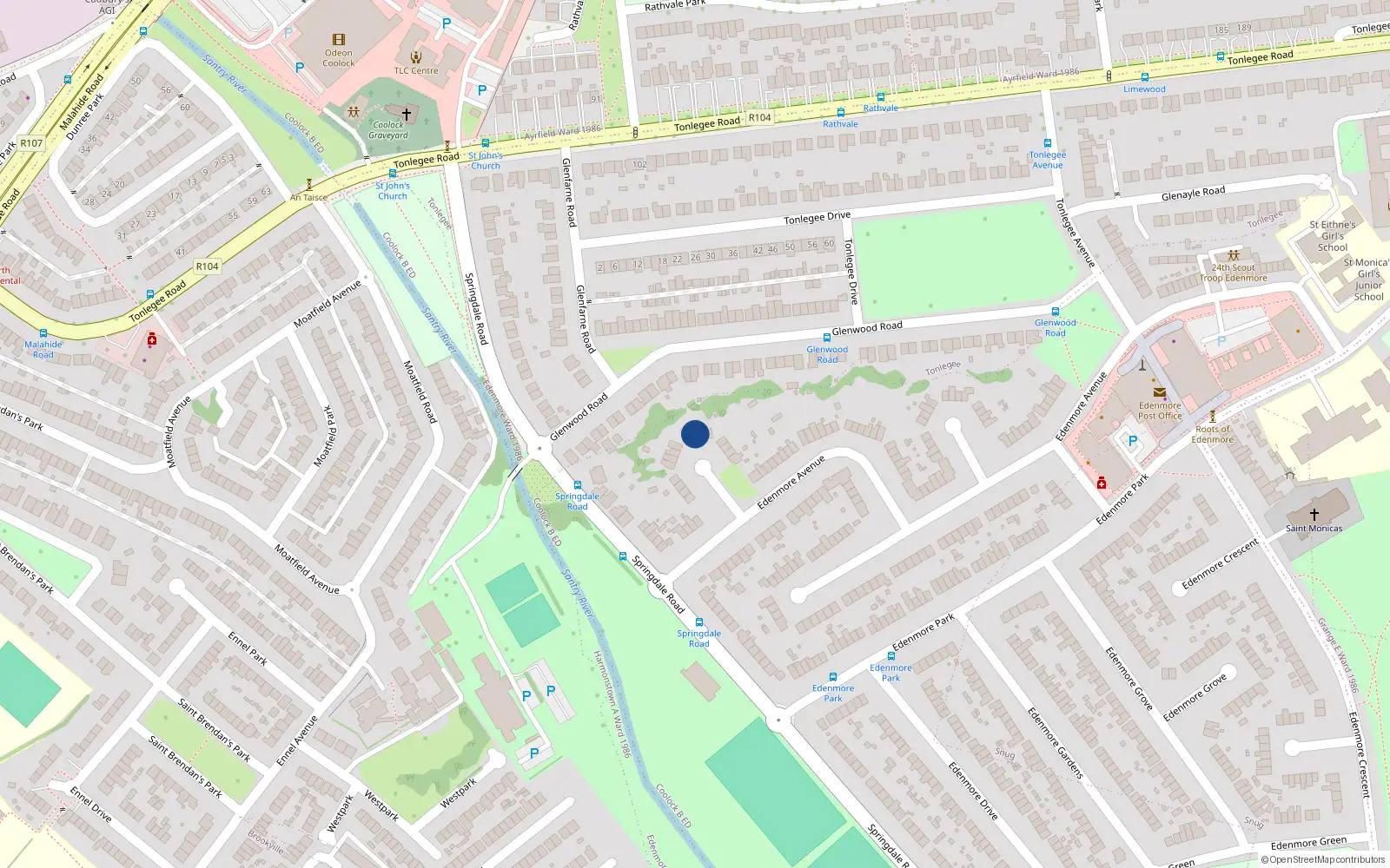 Overhead map showing the location of 27 Edenmore Avenue, Dublin 5