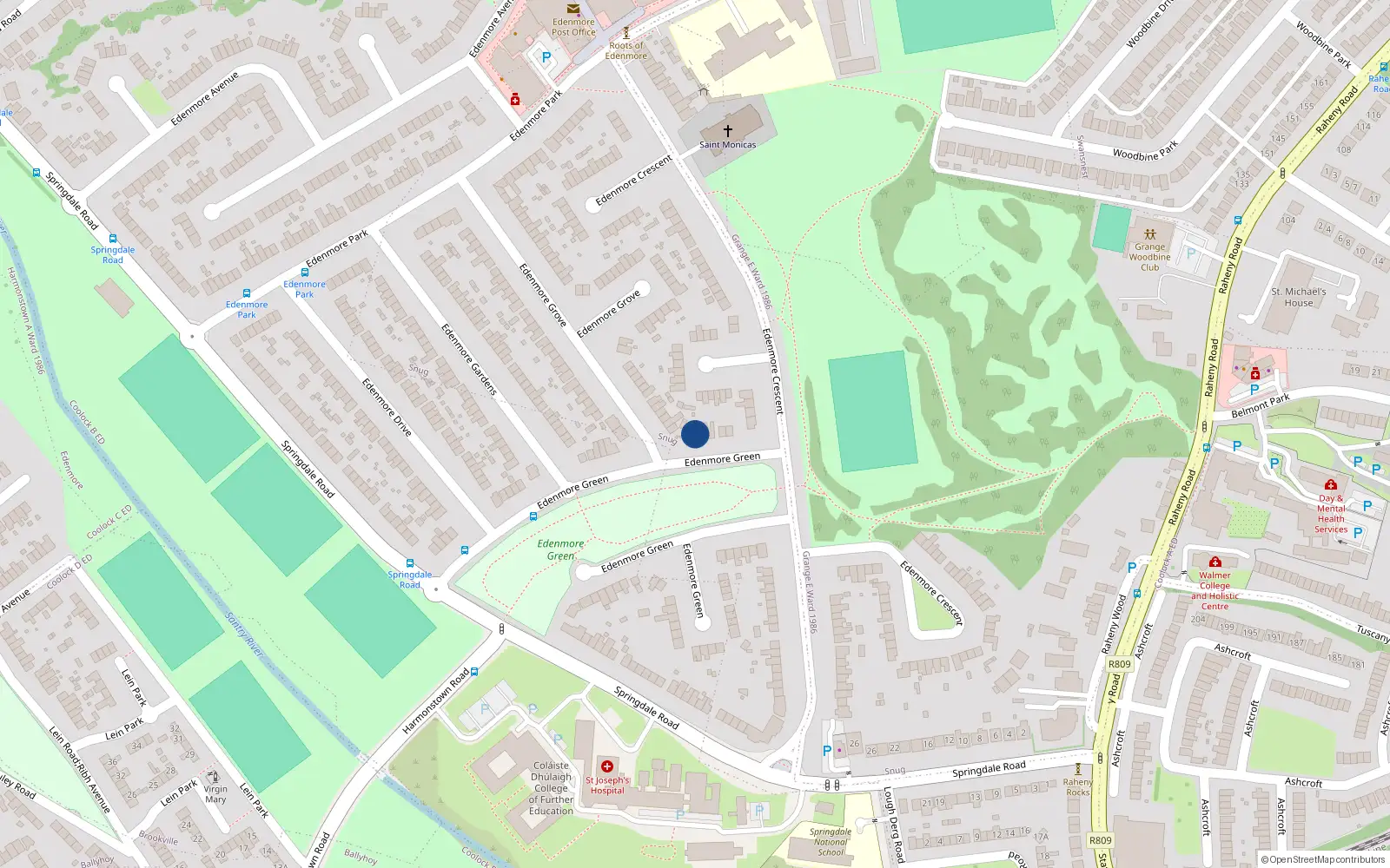 Overhead map showing the location of 27 Edenmore Green, Raheny, Dublin 5