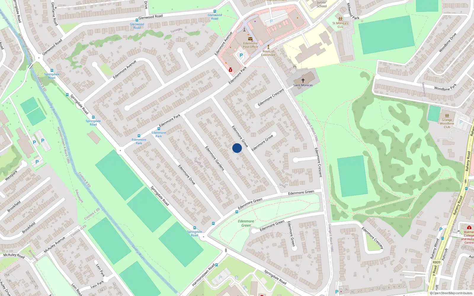 Overhead map showing the location of 27 Edenmore Grove, Dublin 5