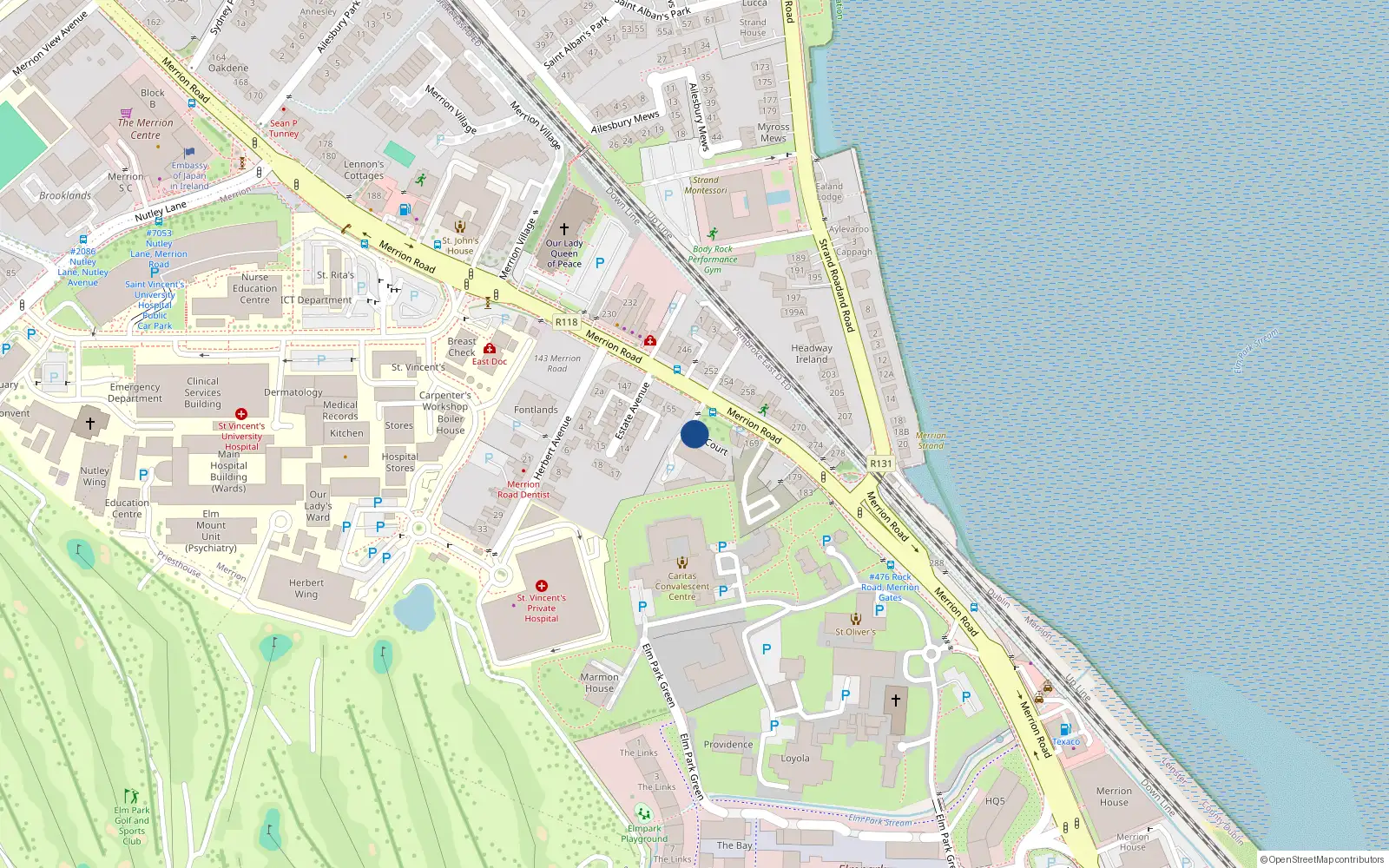 Overhead map showing the location of 27 Elm Court, Merrion