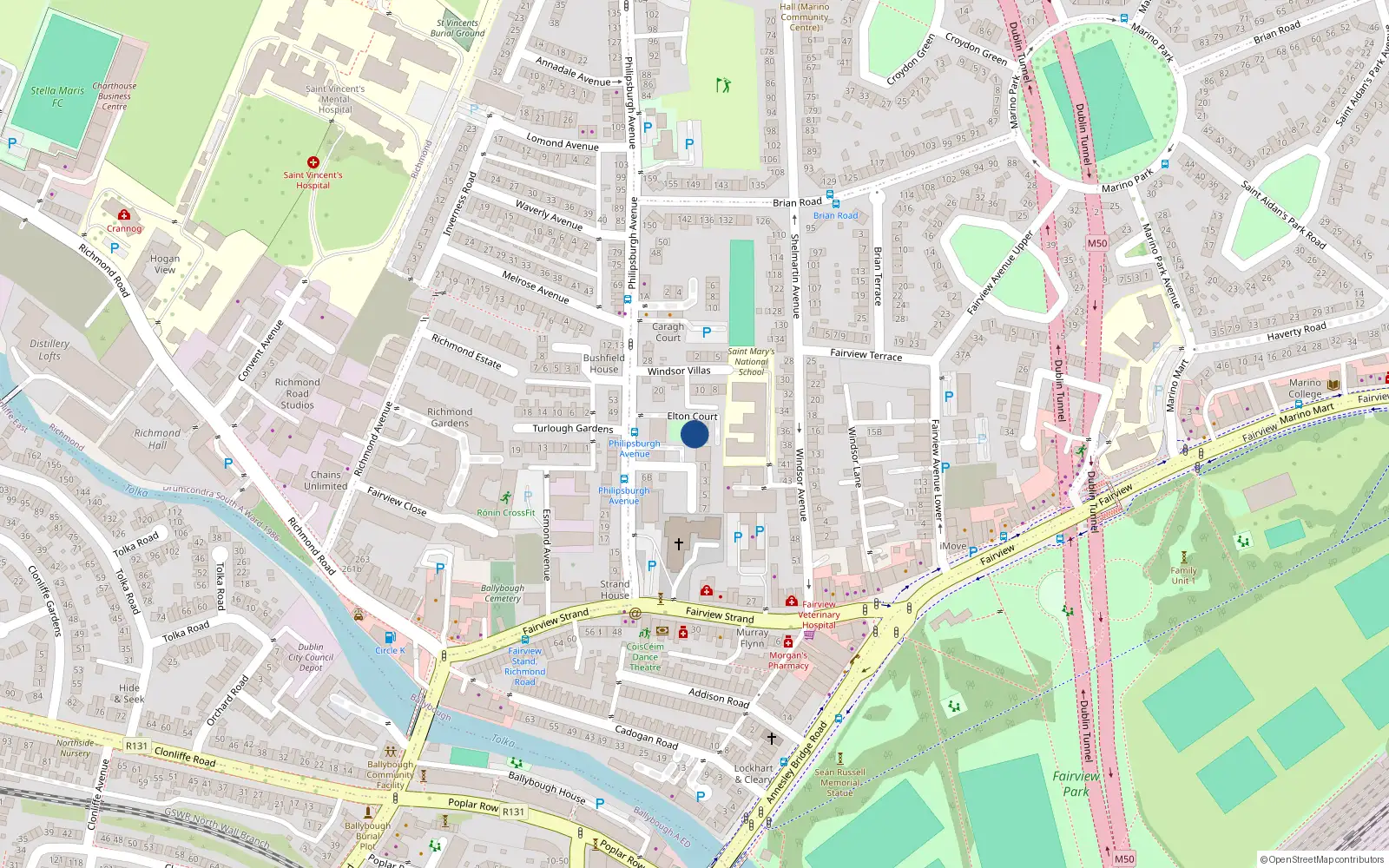 Overhead map showing the location of 27 Elton Court, Philipsburgh Avenue, Fairview Dublin 3